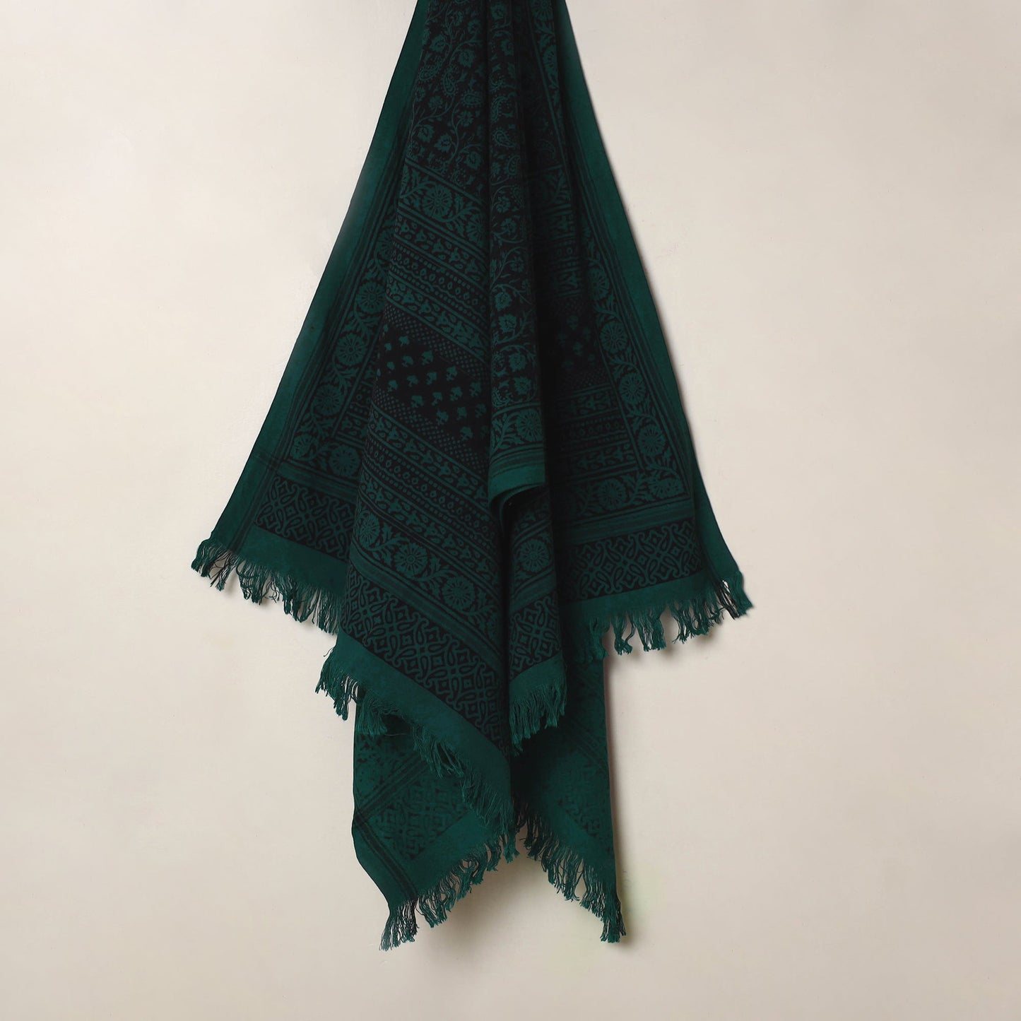Green Handloom Cotton Bagh Print Towel