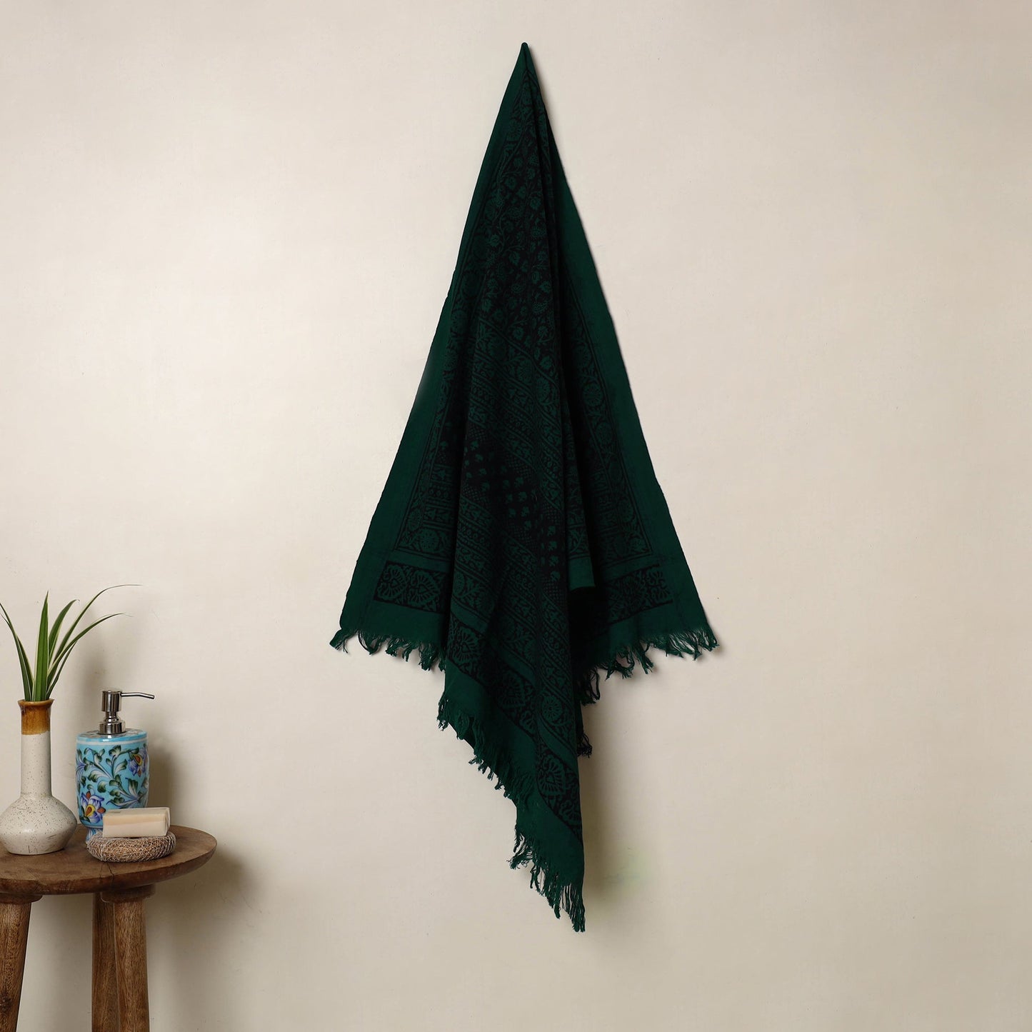 Green Handloom Cotton Bagh Print Towel