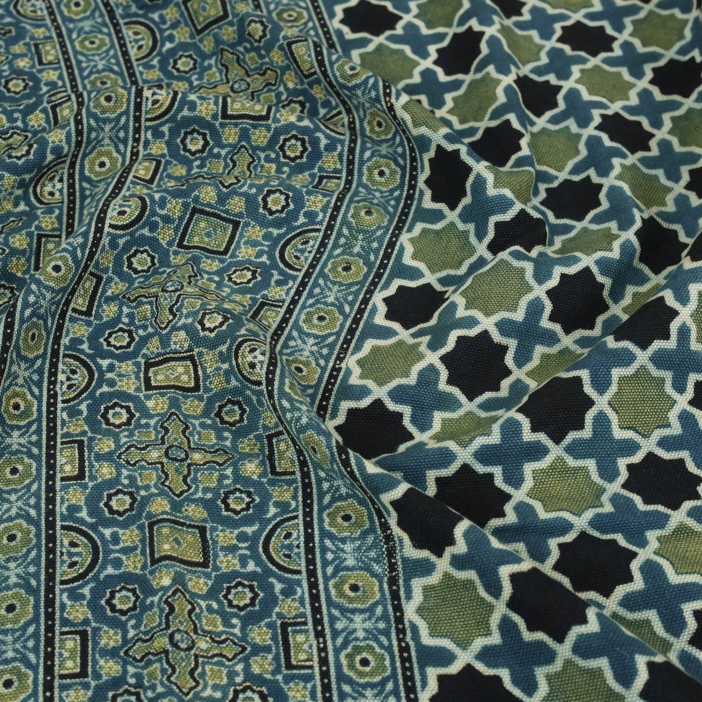 Green Handloom Cotton Block Print Double Ajrakh Bed Sheet