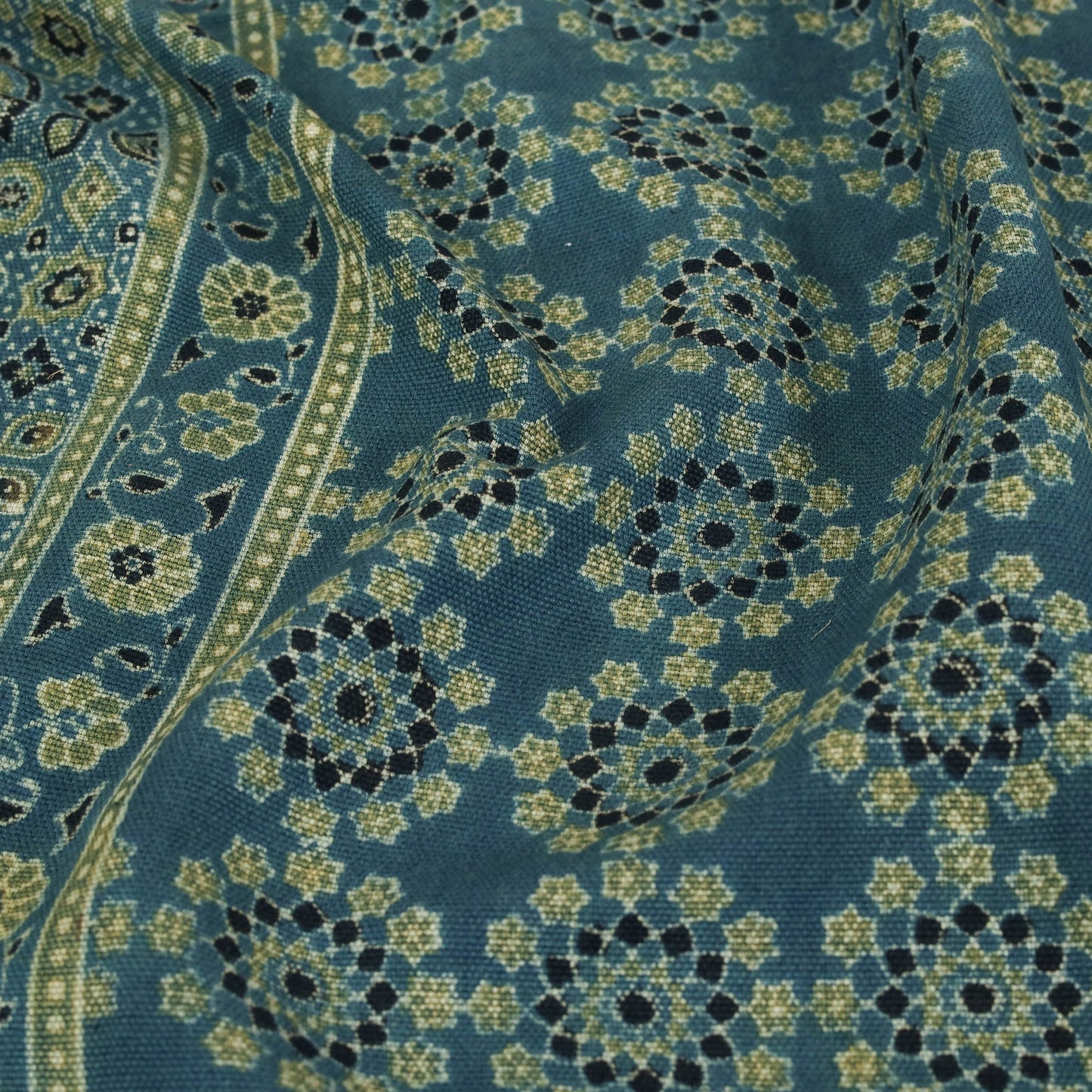 Green Handloom Cotton Block Print Double Ajrakh Bed Sheet