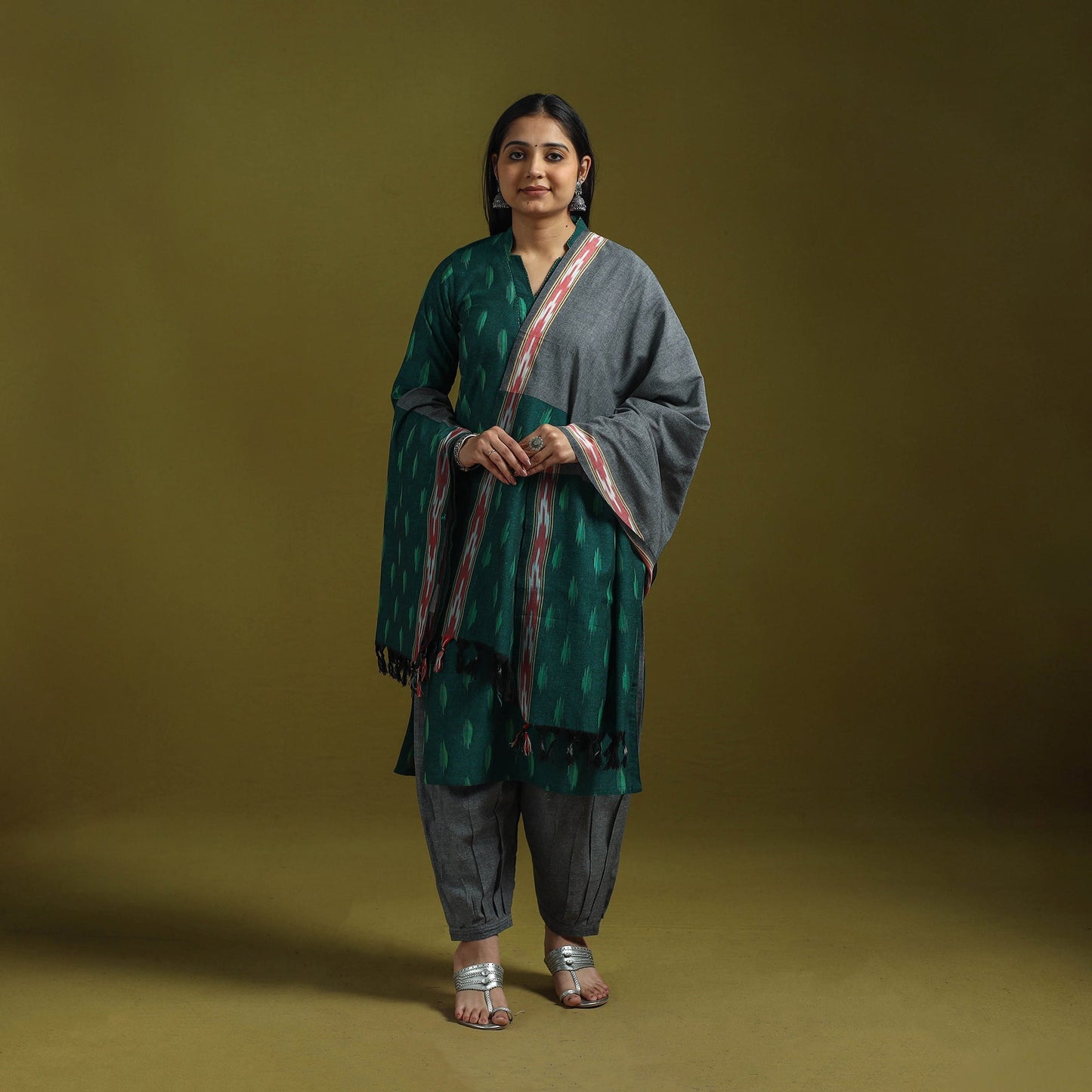 Handloom cotton pochampally ikat 3pc kurta set for women 20