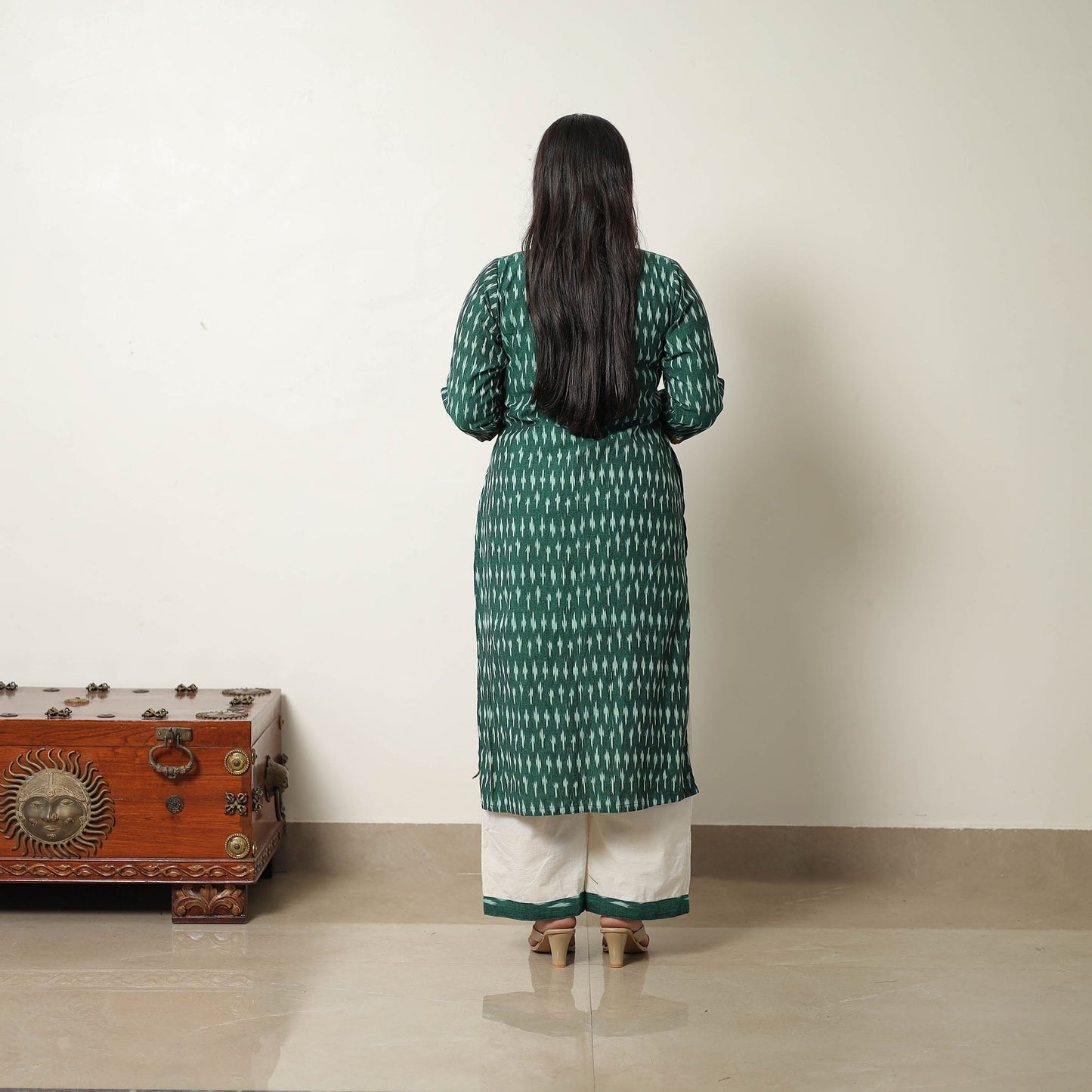 Green Handloom Cotton Pochampally Ikat Kurta Set