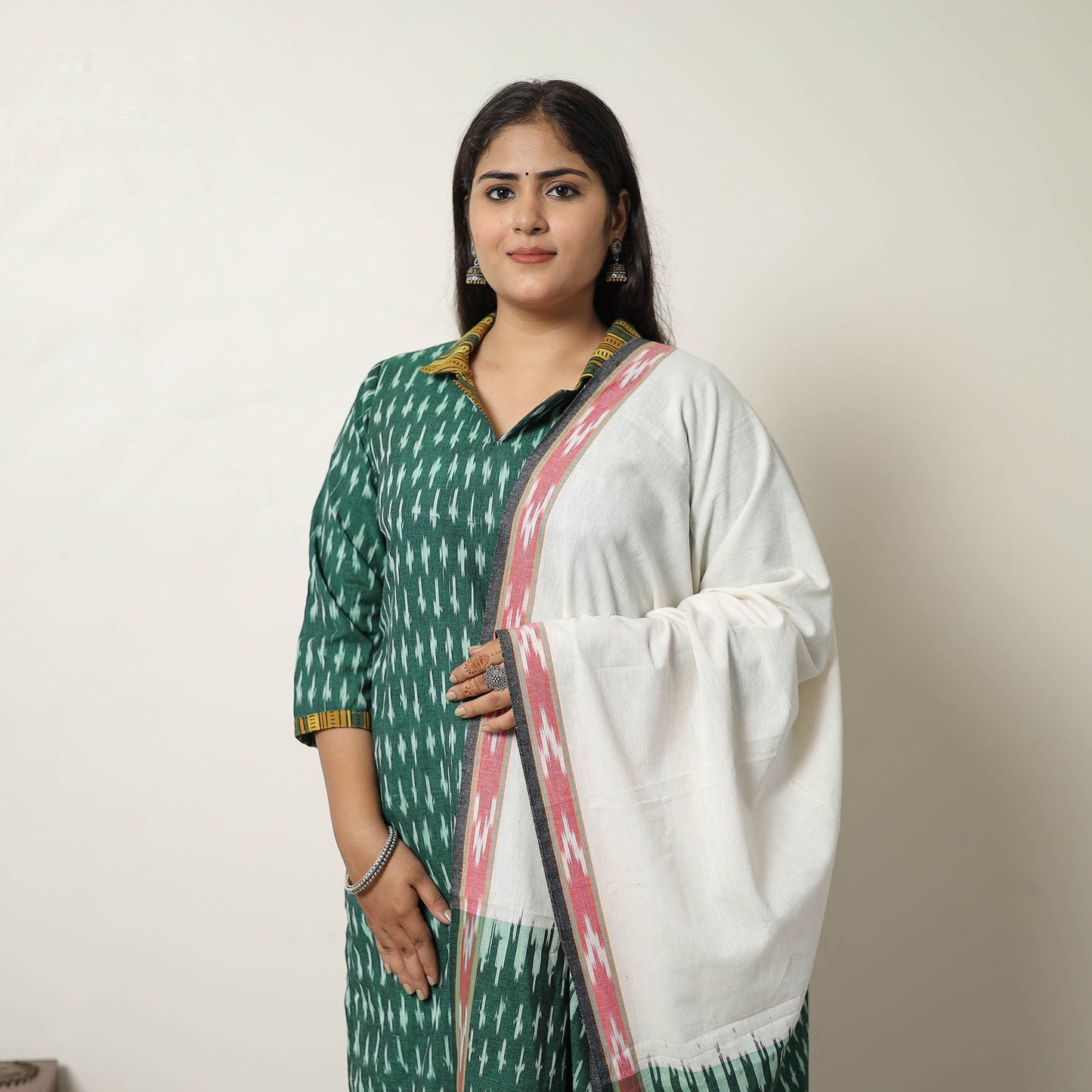 Green Handloom Cotton Pochampally Ikat Kurta Set