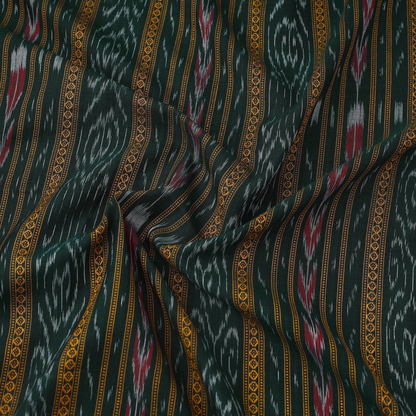 Green Handloom Cotton Sambalpuri Ikat Fabric