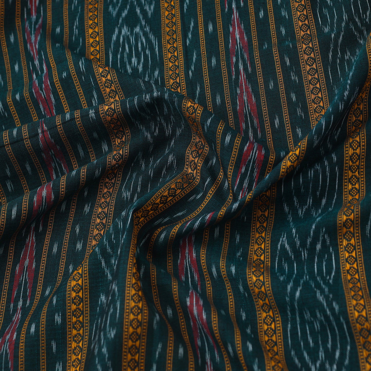 Green Handloom Cotton Sambalpuri Ikat Fabric