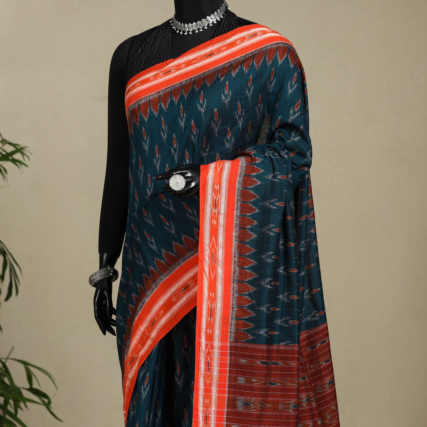 Green - handloom cotton sambalpuri ikat saree 08