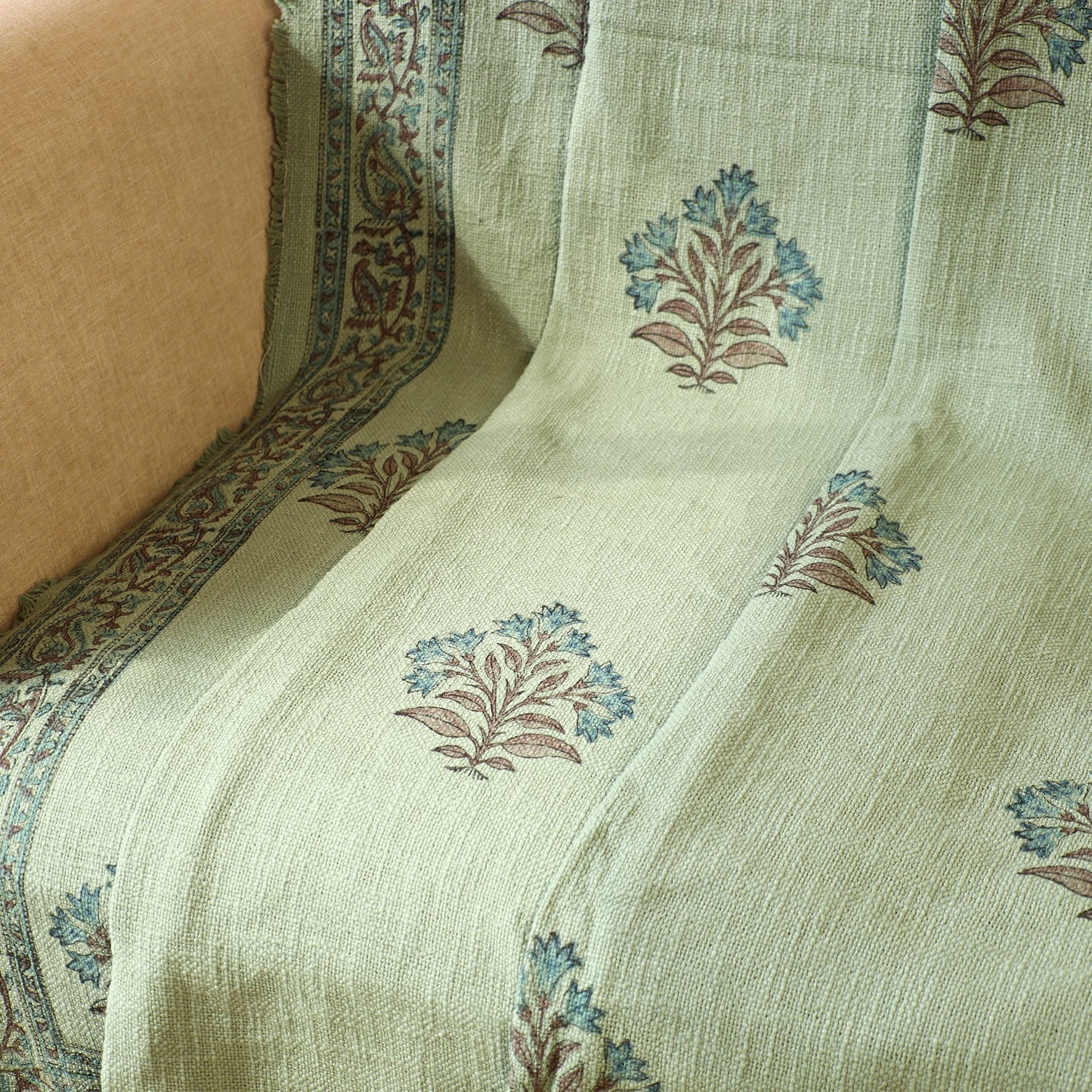 Green - handloom jaipur cotton sofa throw 34 - handcrafted