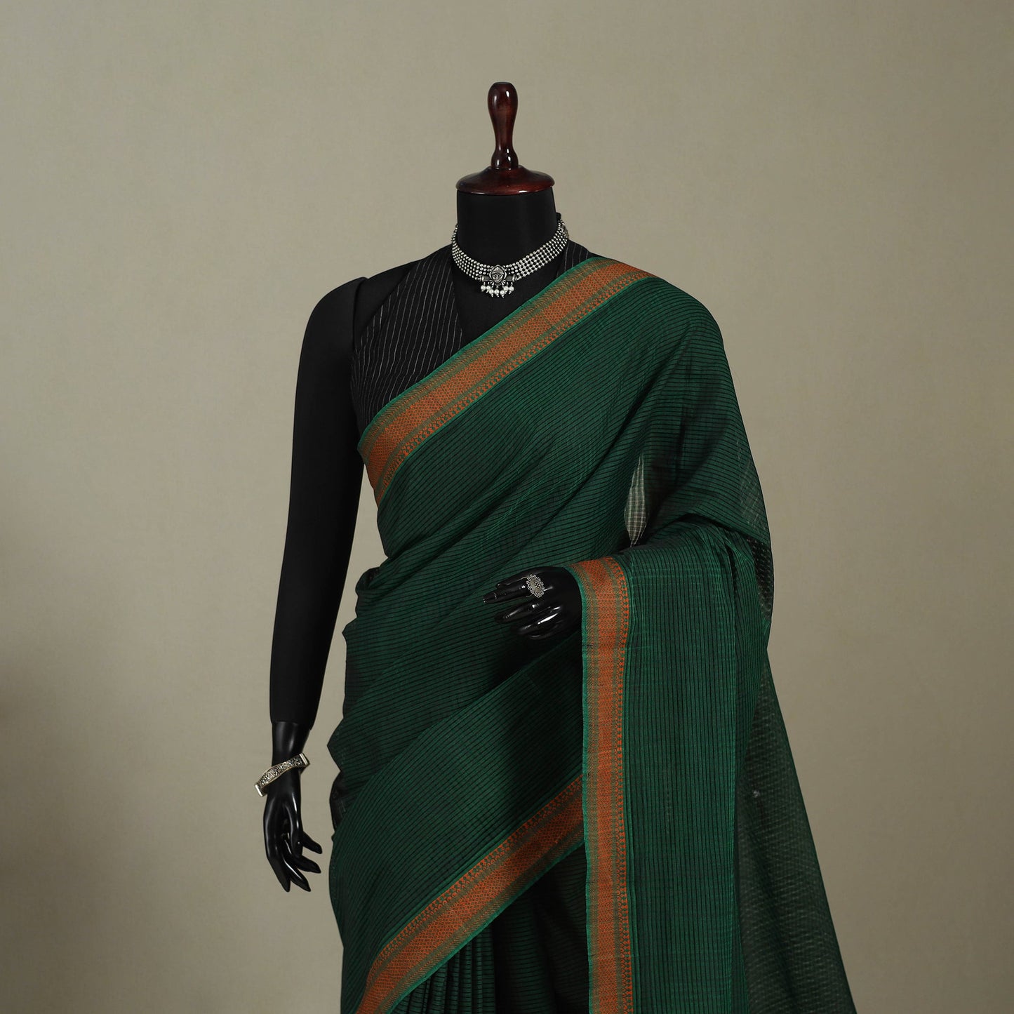 Green Handloom Missing Checks Cotton Mangalagiri Saree