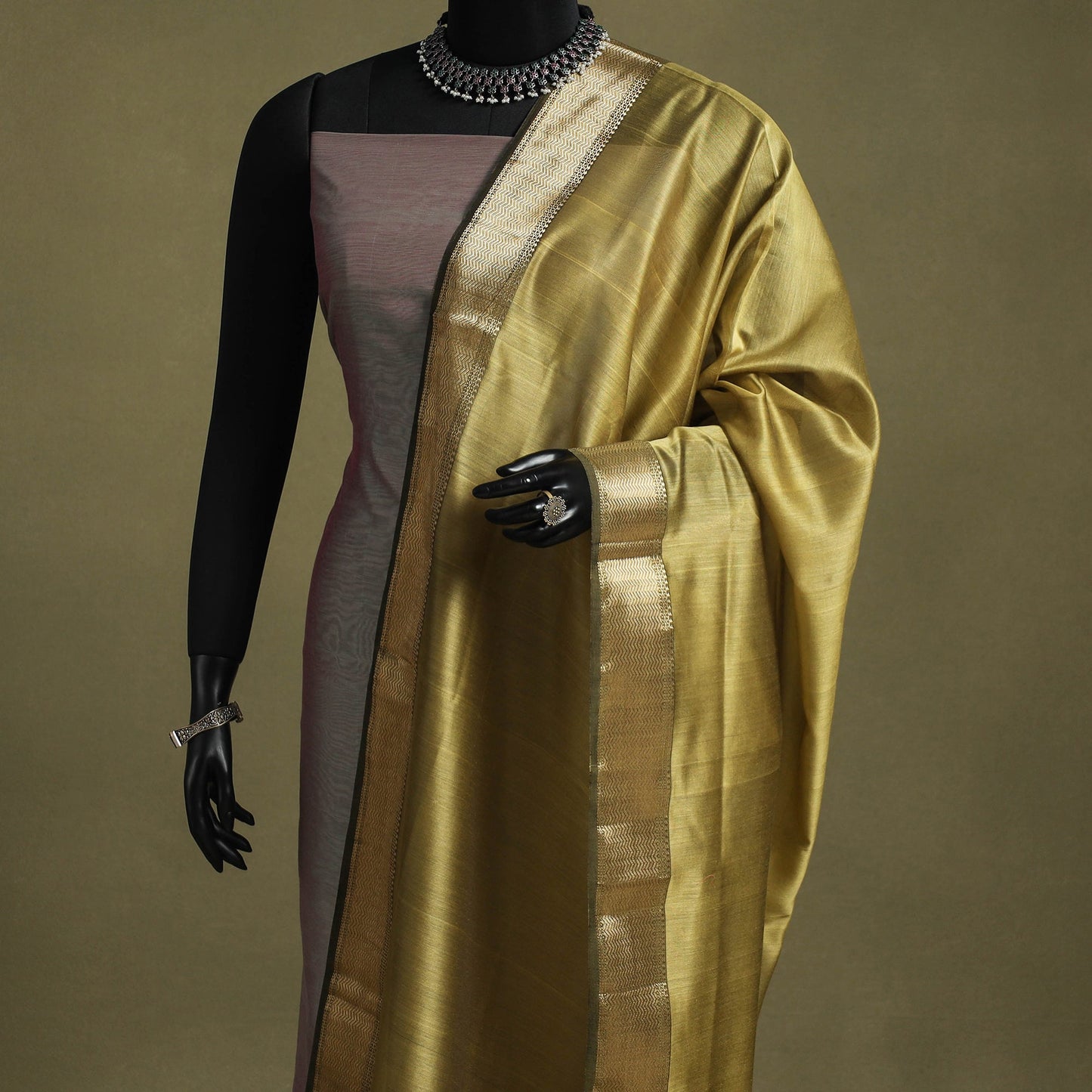 Green - handloom silk cotton maheshwari dupatta 53