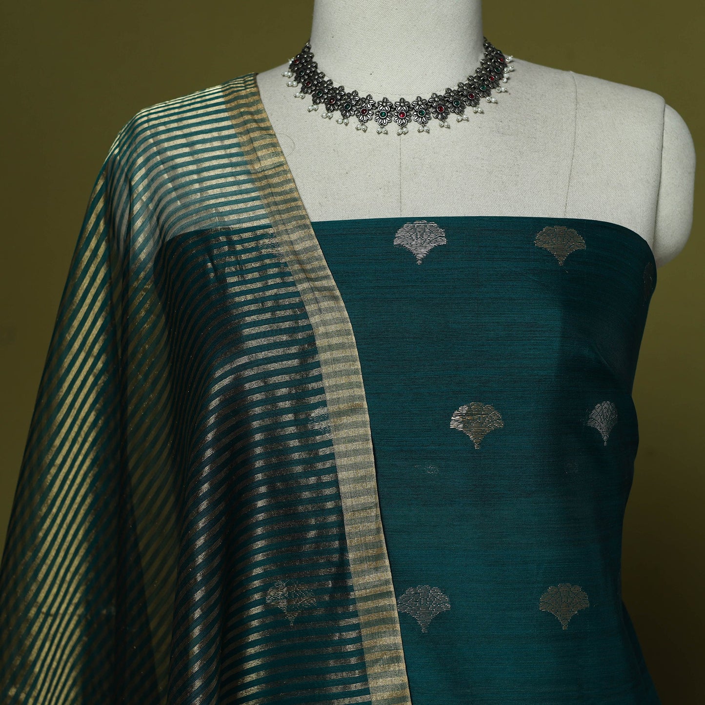 Handloom zari buti chanderi silk 2pc unstitched dress