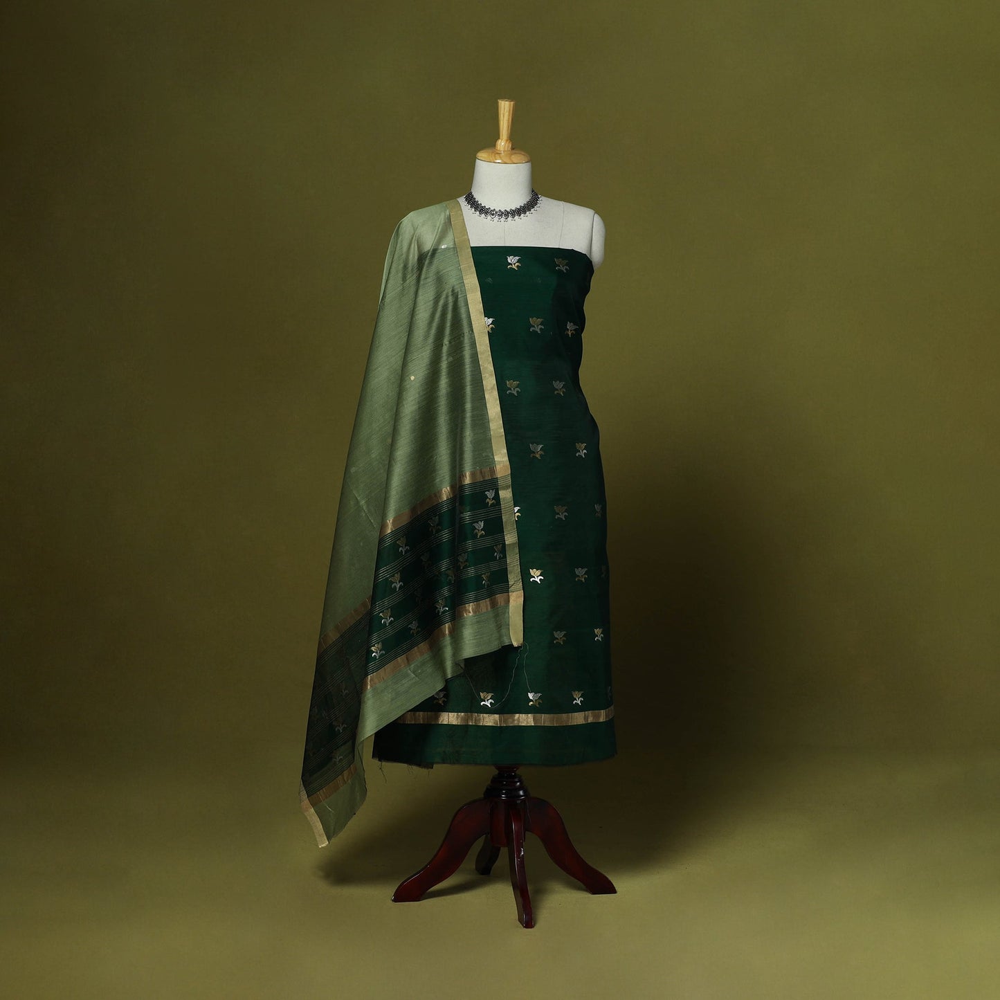Handloom zari buti chanderi silk 2pc unstitched dress
