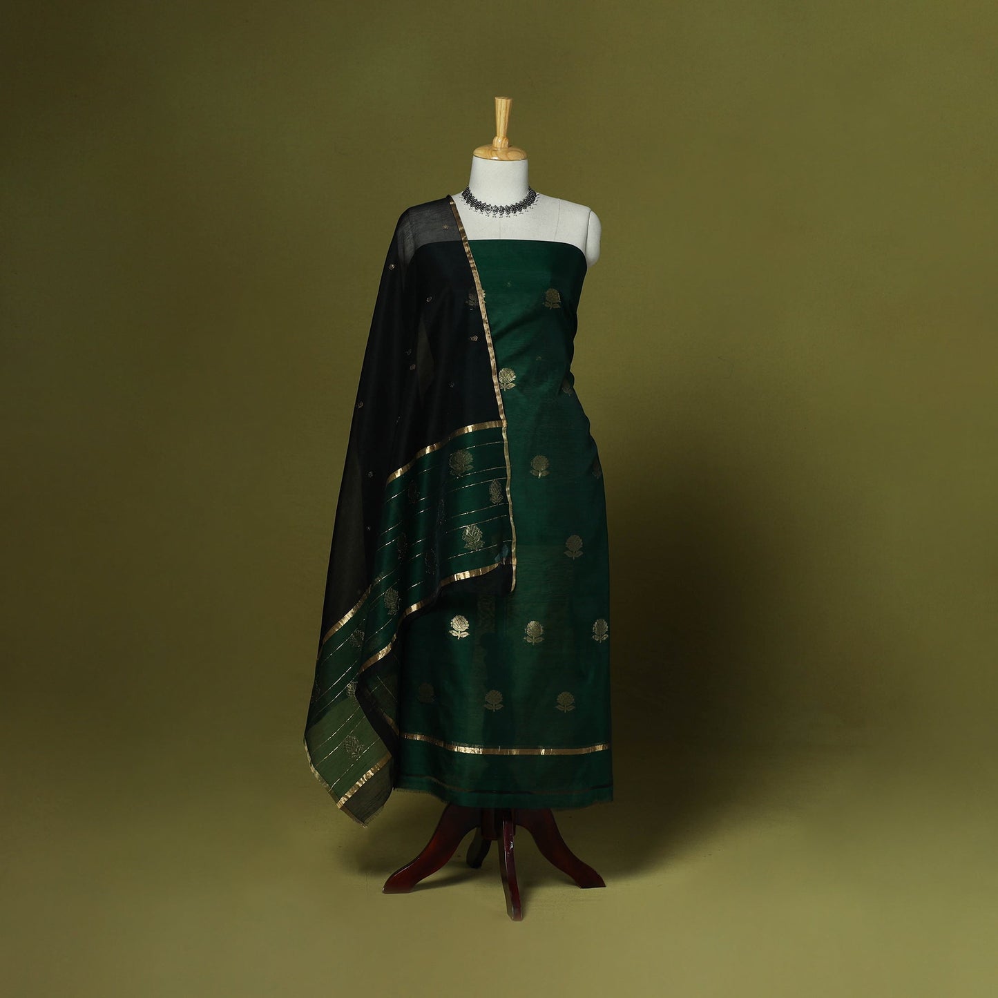 Handloom zari buti chanderi silk 2pc unstitched dress