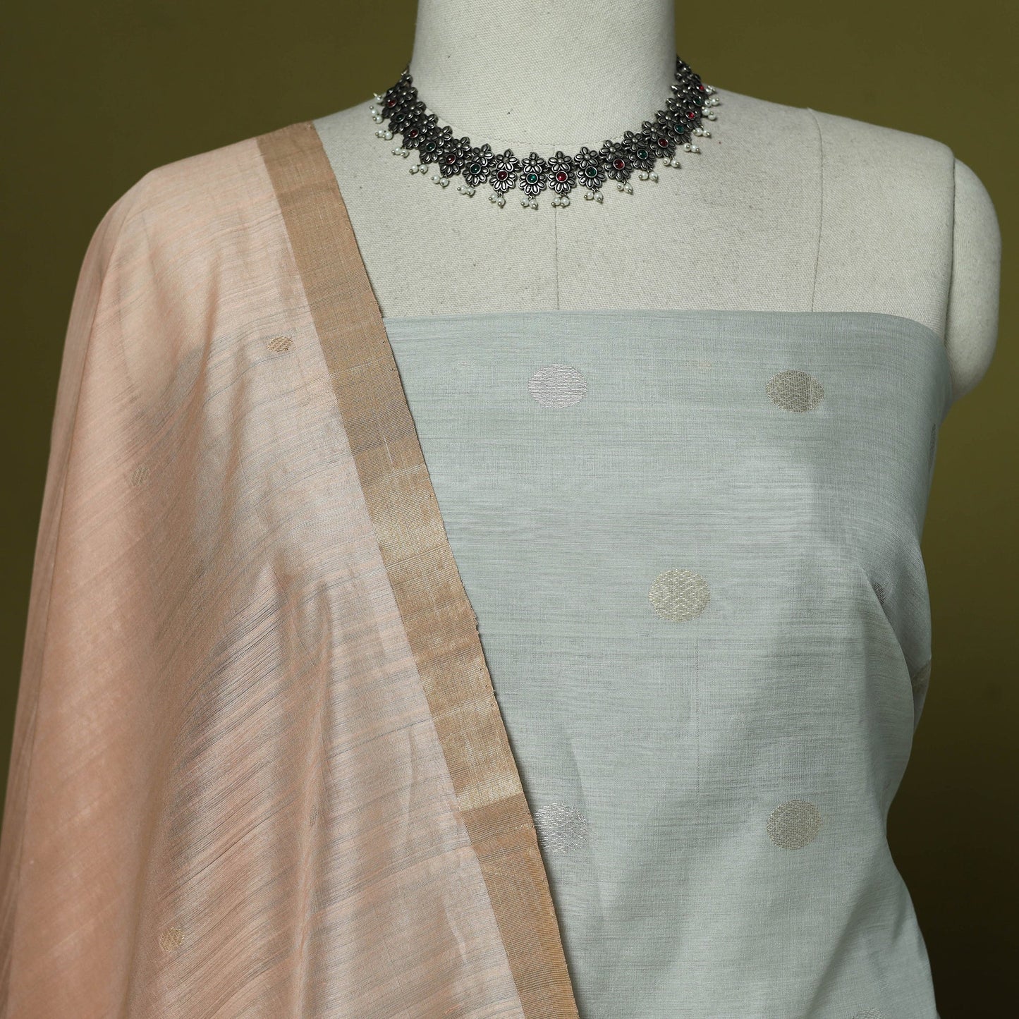 Handloom zari buti chanderi silk 2pc unstitched dress