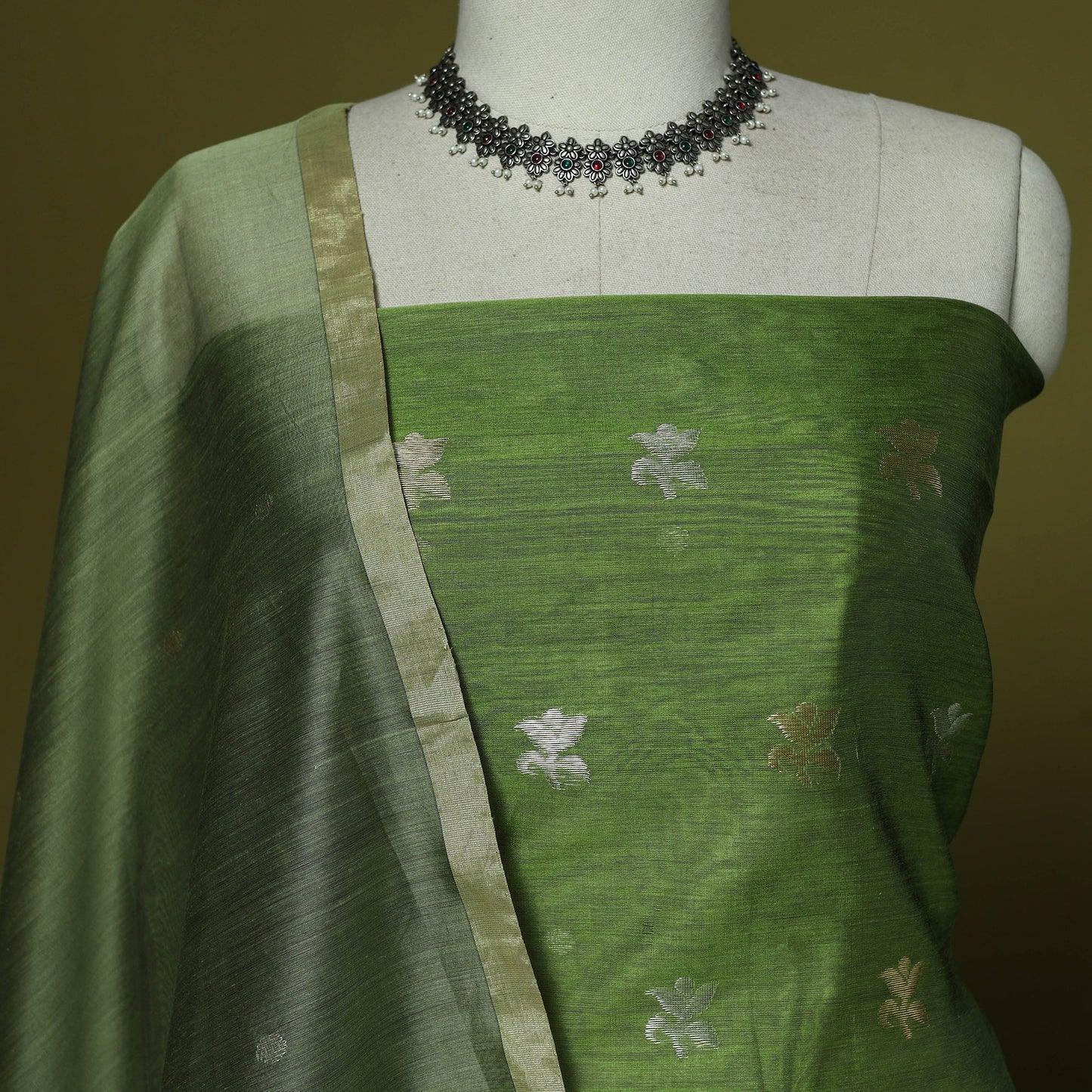 Handloom zari buti chanderi silk 2pc unstitched dress