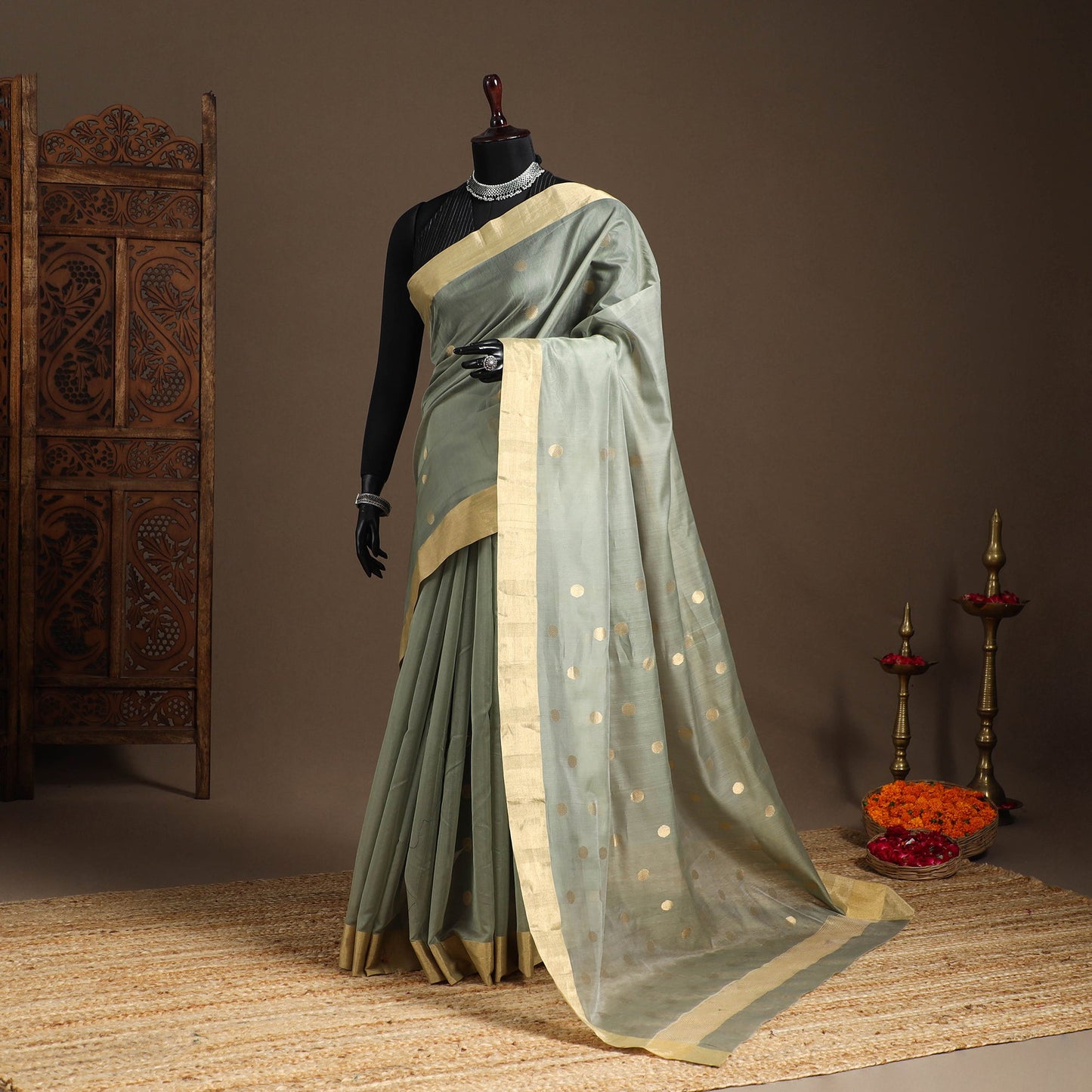 Green - handloom zari work chanderi silk saree 15