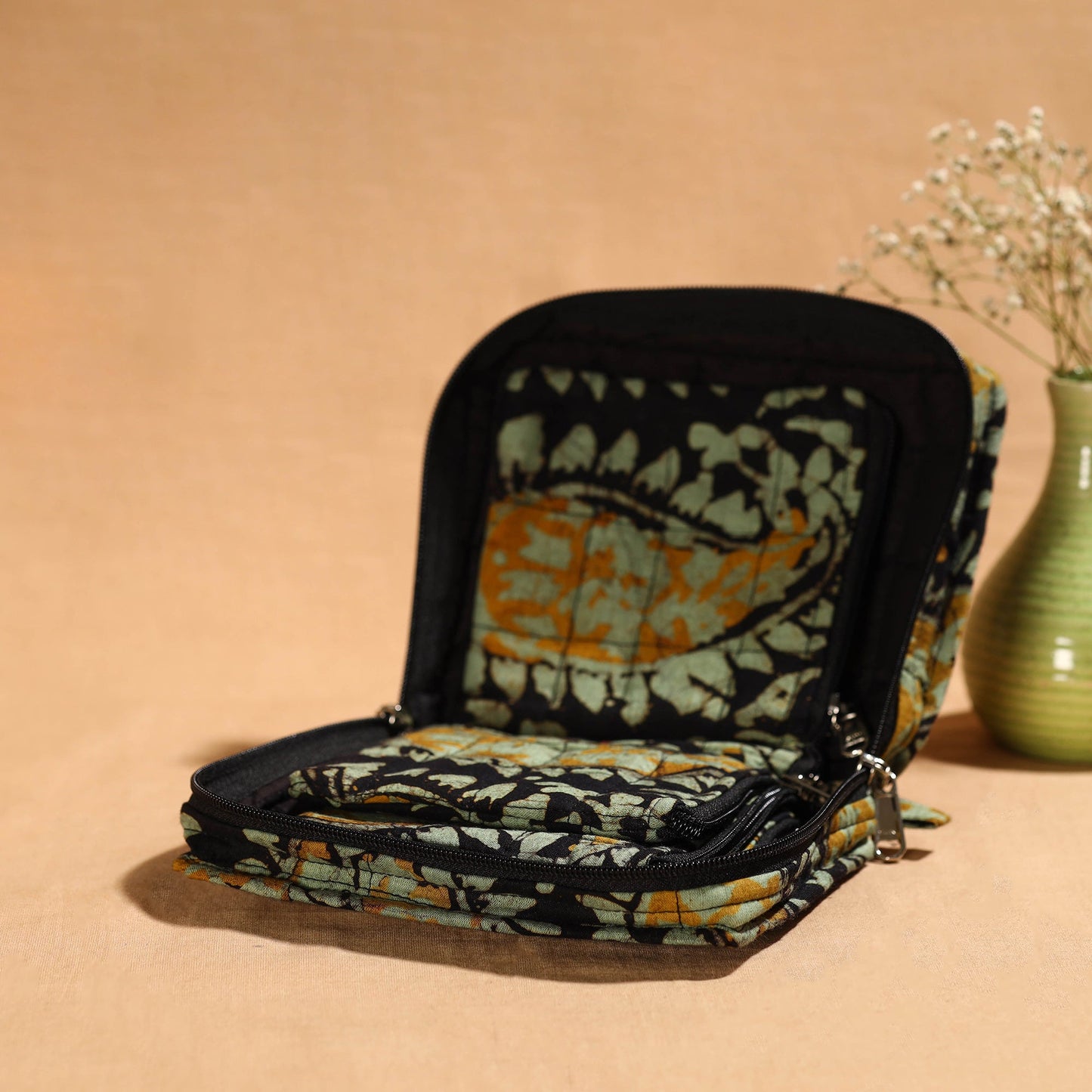 Green Multipurpose Jewellery Bag with 4 Storage Pockets