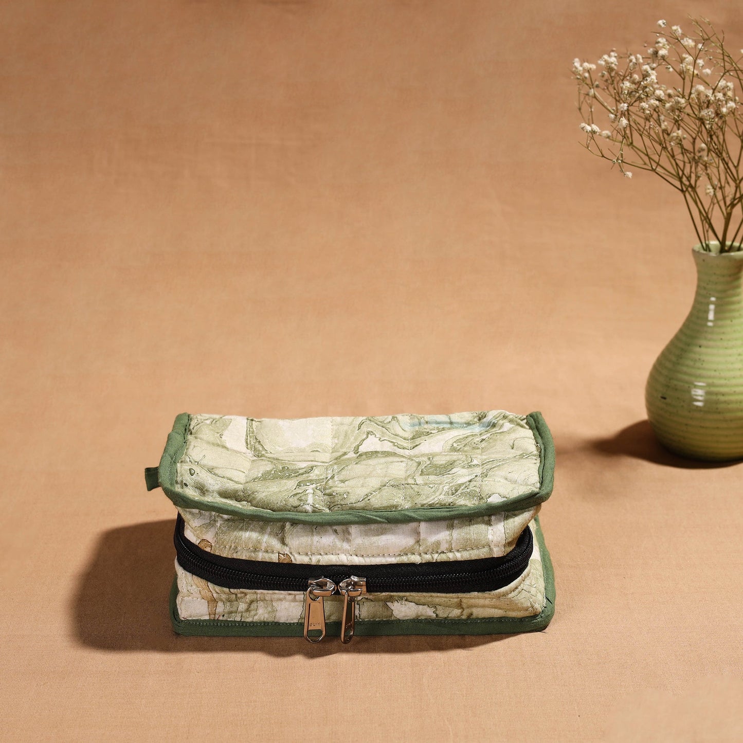 Green Handmade 4 Pockets Cotton Jewellery Bag