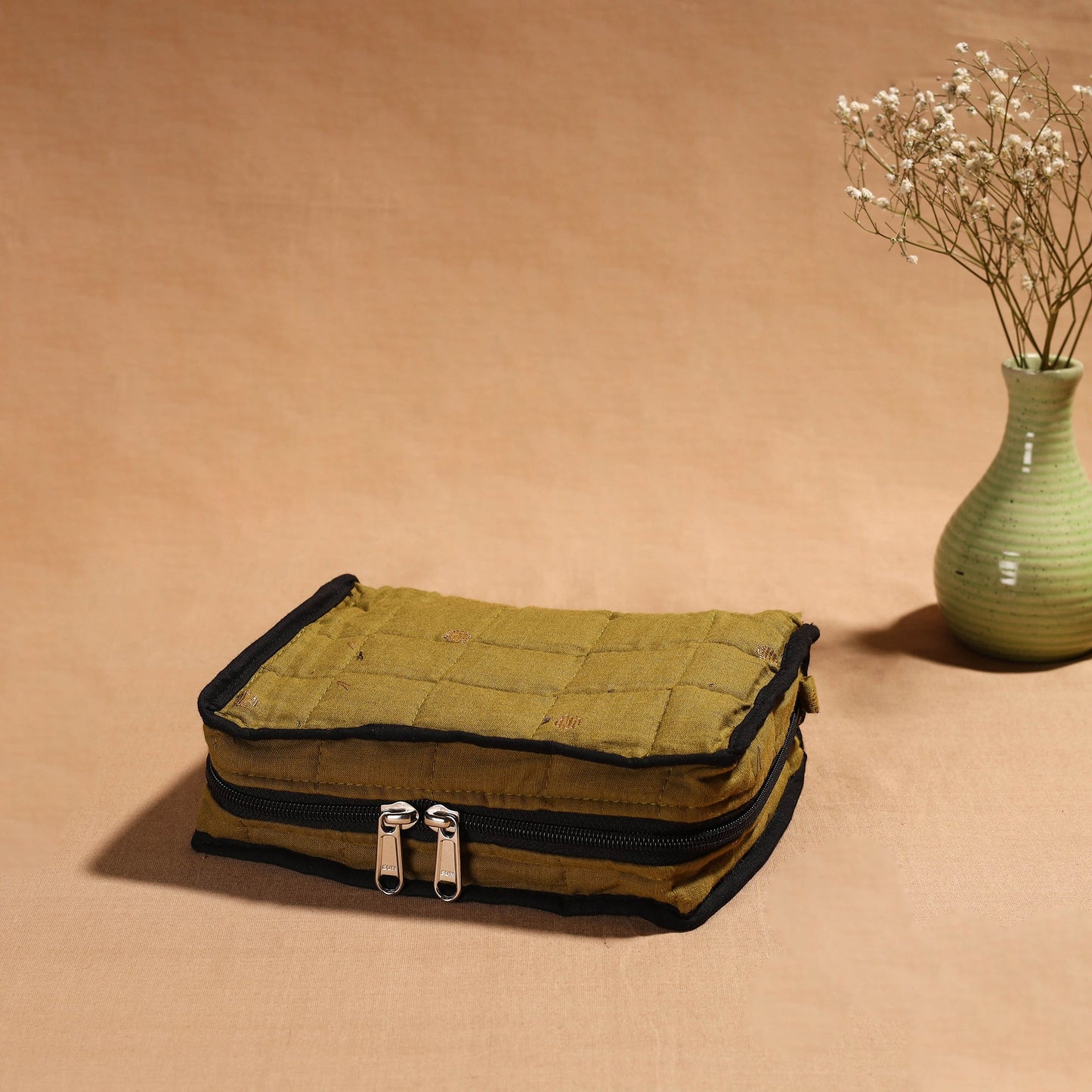 Green Handmade 4 Pockets Cotton Jewellery Bag