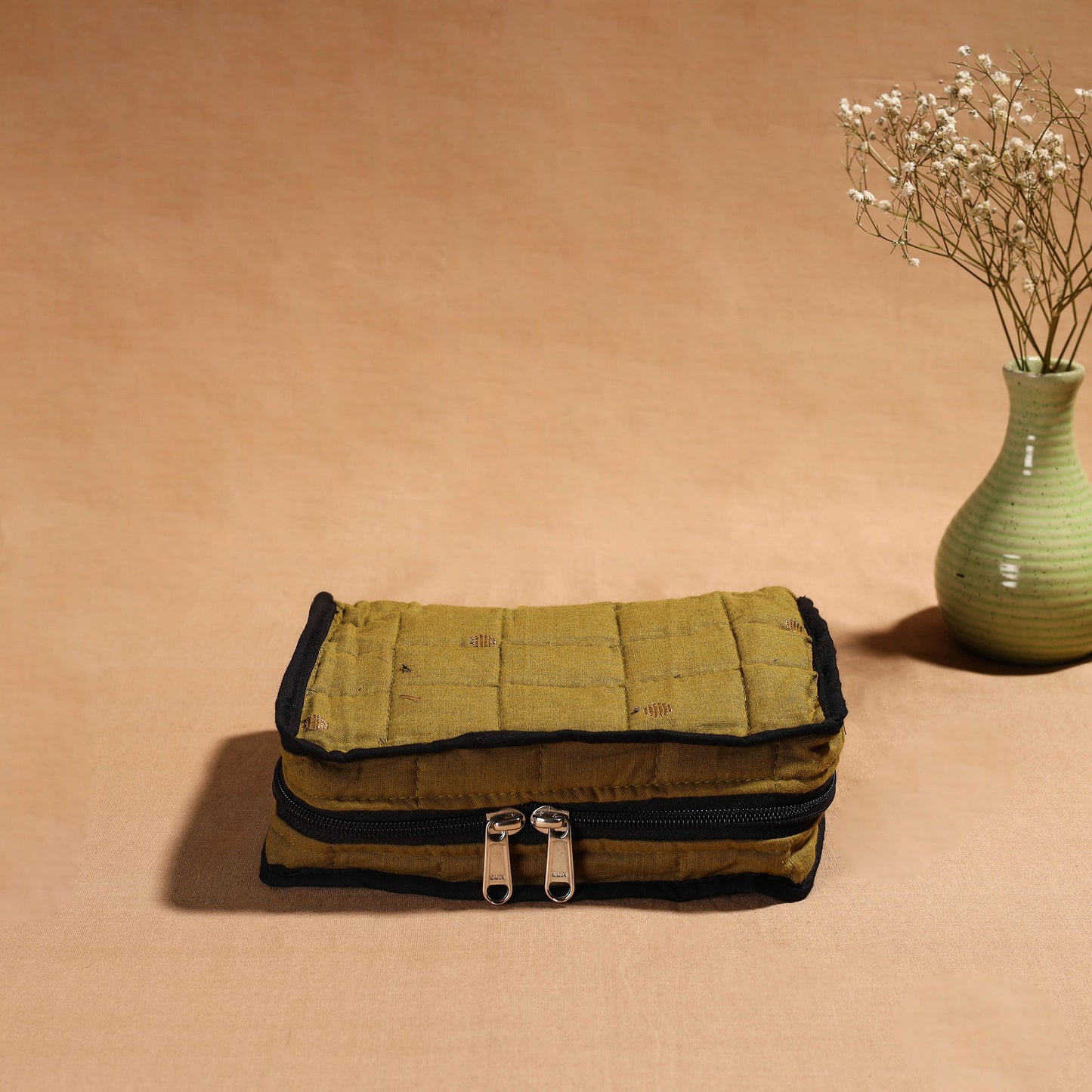 Green Handmade 4 Pockets Cotton Jewellery Bag