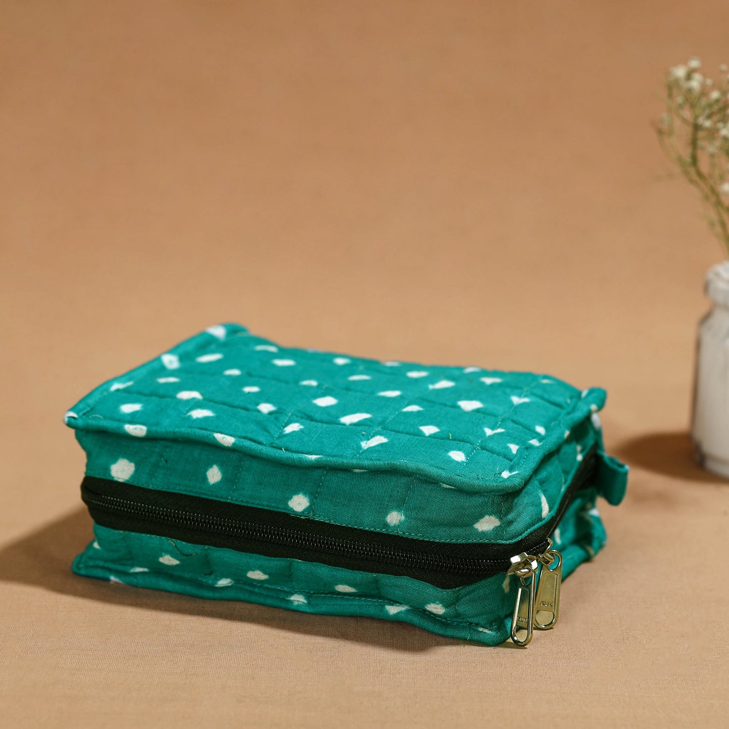 Green Handmade 4 Pockets Cotton Jewelry Bag 02