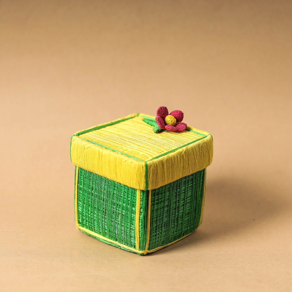 Green Handmade Coir Jewelry Box - Flower