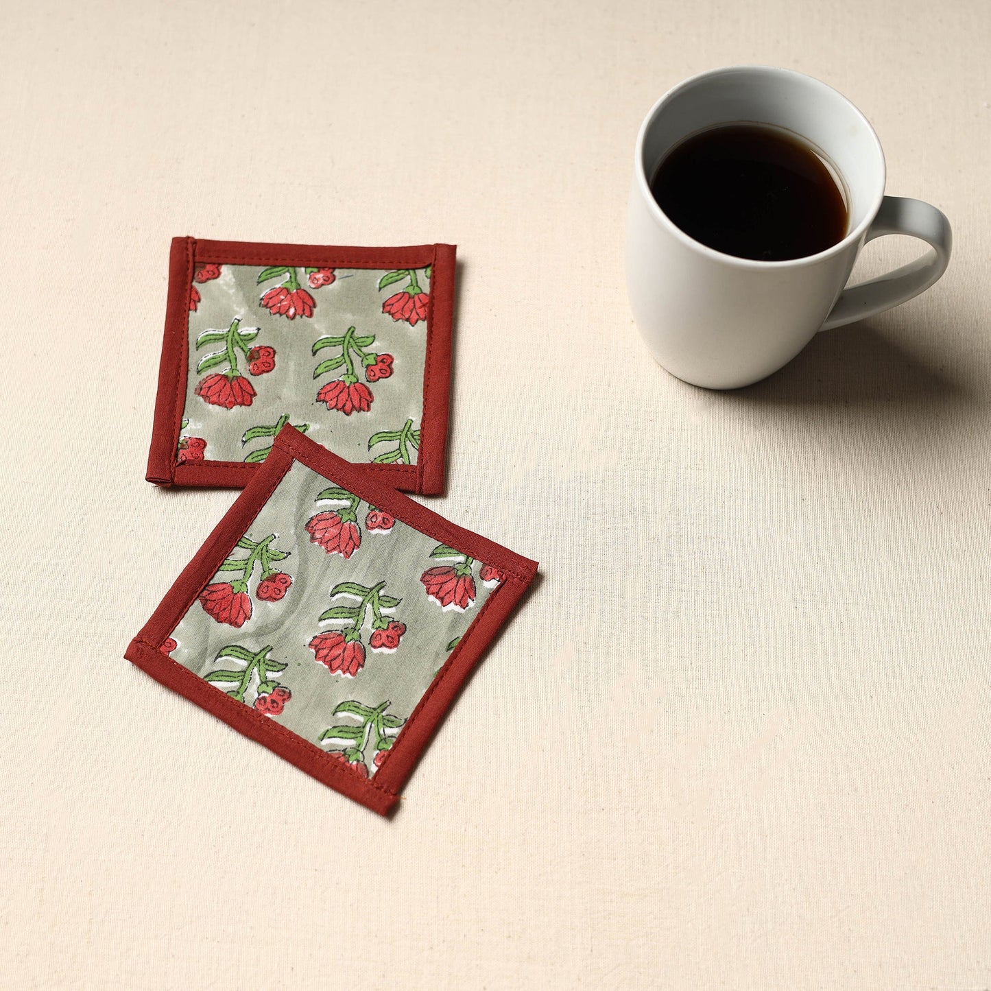 Green Handmade Cotton Coasters (Set of 2)