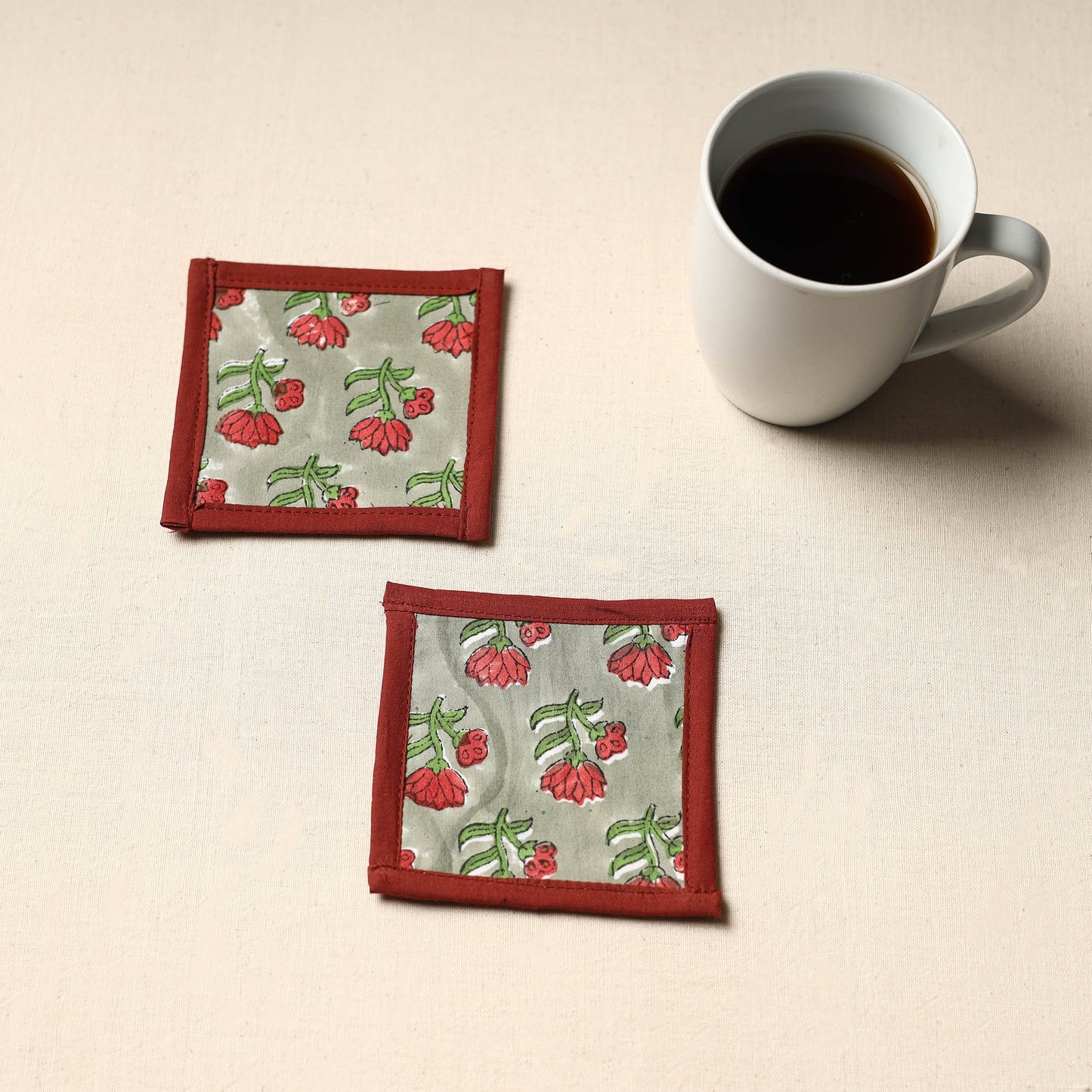 Green Handmade Cotton Coasters (Set of 2)