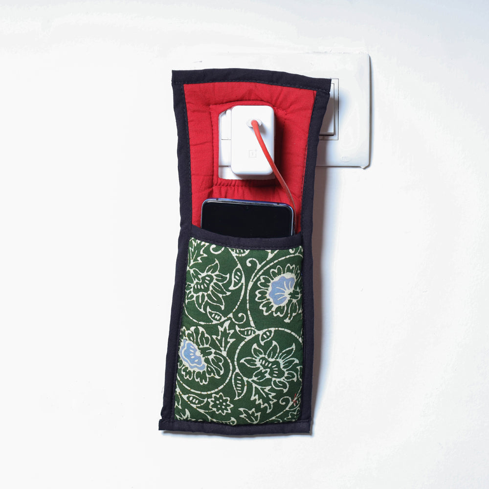 Green Handmade Cotton Fabric Mobile Charging Holder