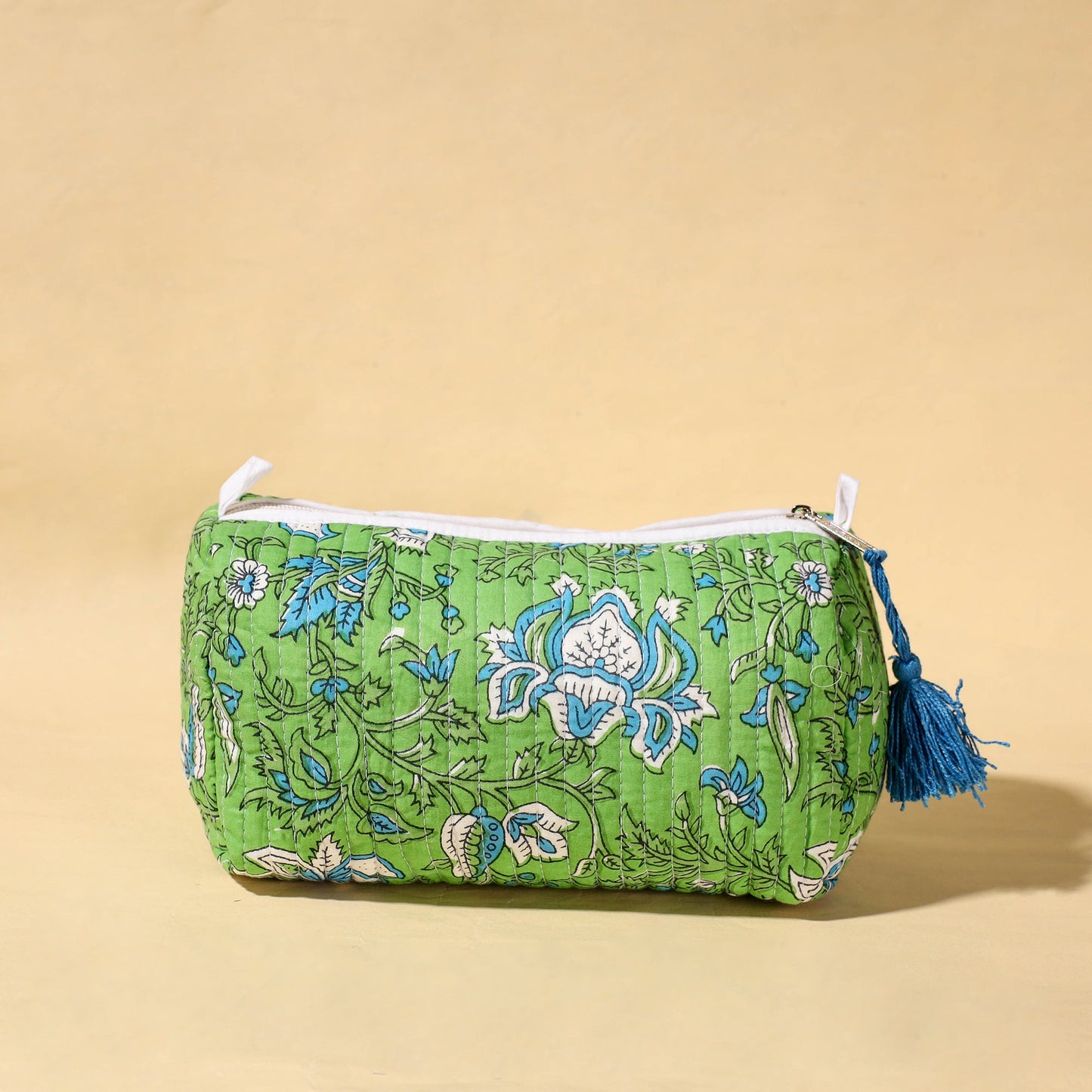 Handmade Cotton Fabric Quilted Utility Pouch With Tassel