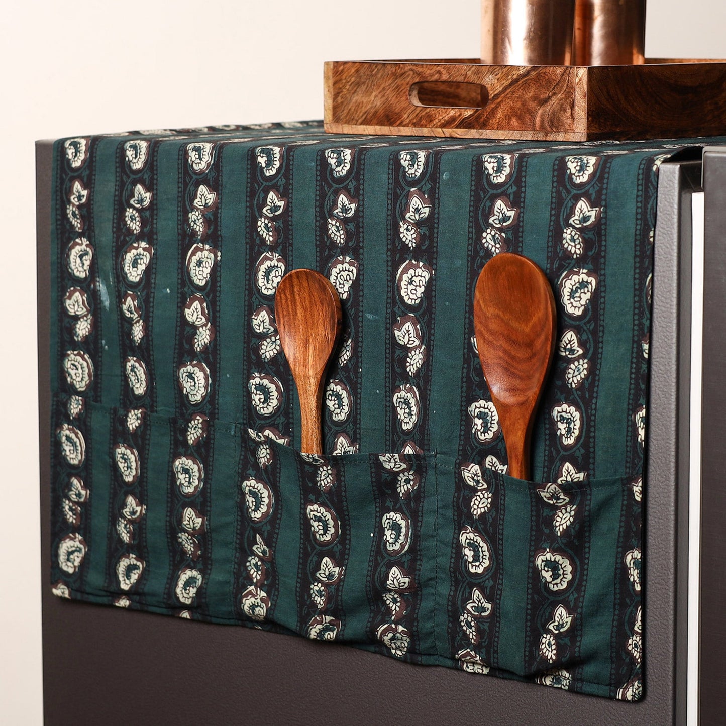 Green - handmade cotton fridge top cover with multiple