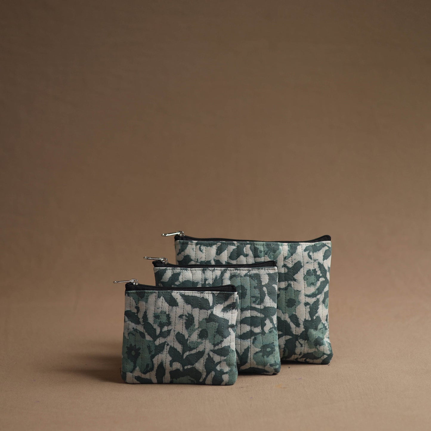 Green - handmade cotton multipurpose utility pouches (set