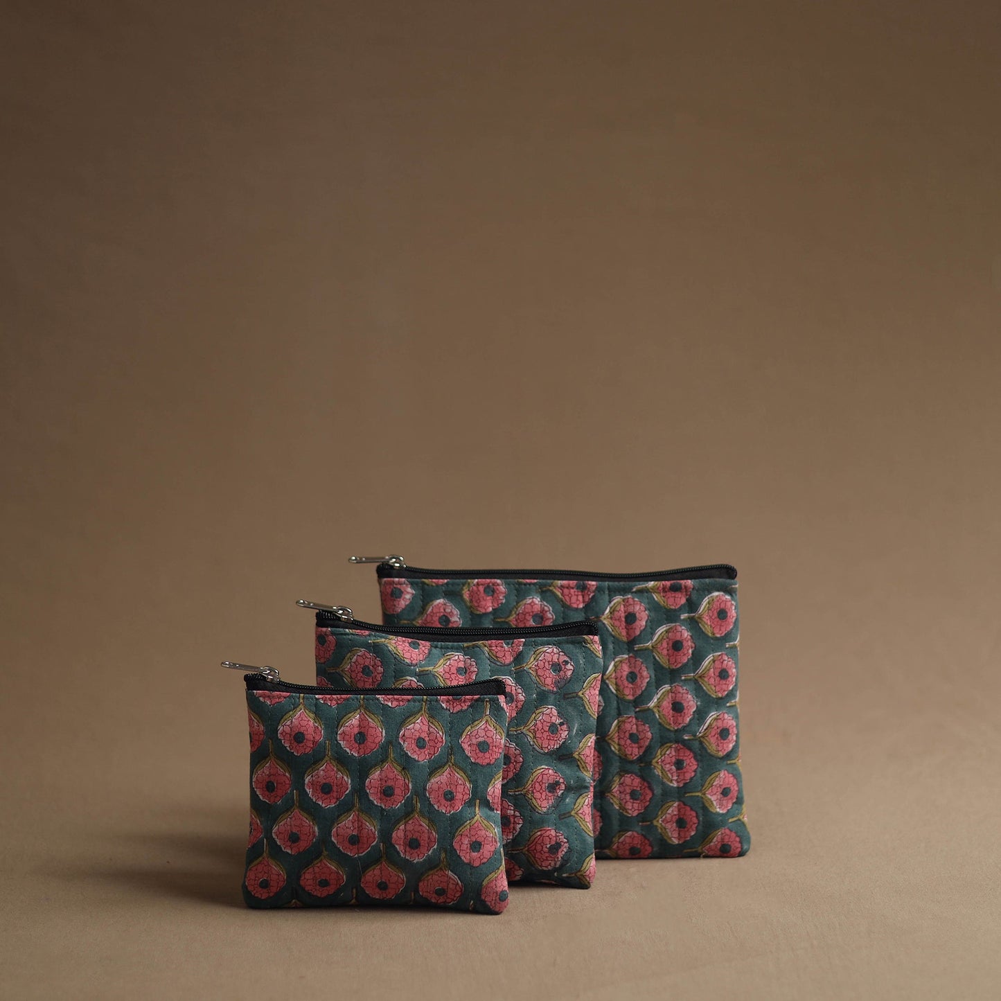 Green - handmade cotton multipurpose utility pouches (set