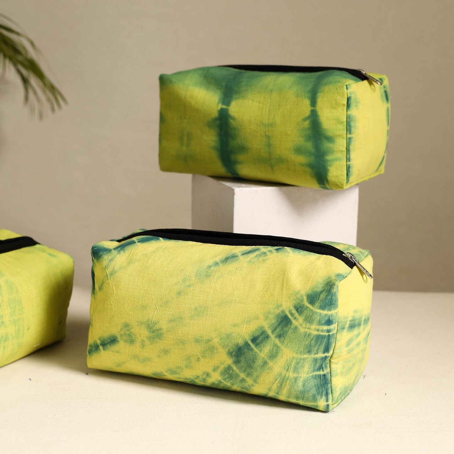 Green Handmade Cotton Toiletry Bags (Set of 3)