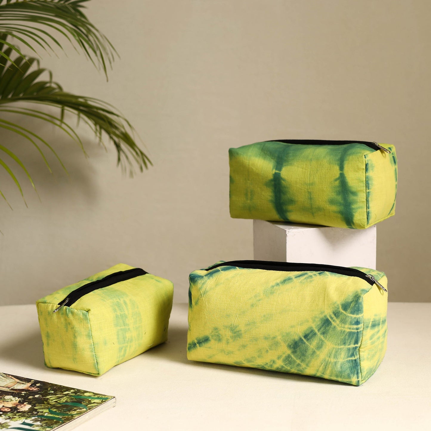 Green Handmade Cotton Toiletry Bags (Set of 3)