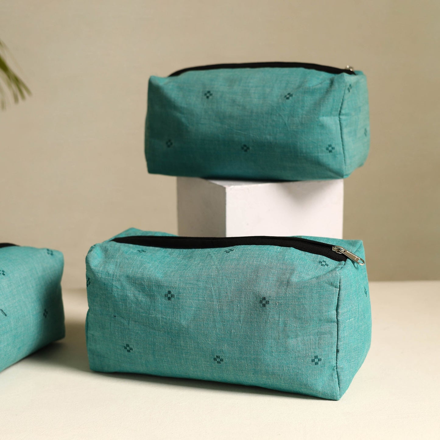 Green Handmade Cotton Toiletry Bags (Set of 3)