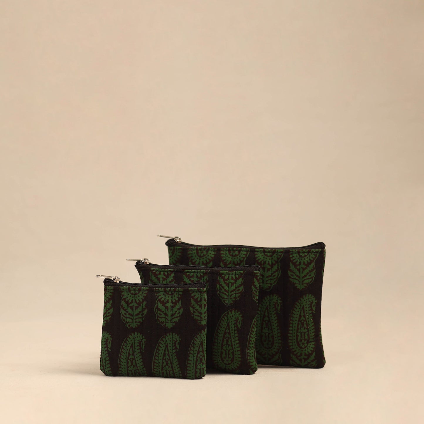 Green Handmade Cotton Utility Pouches (Set of 3)
