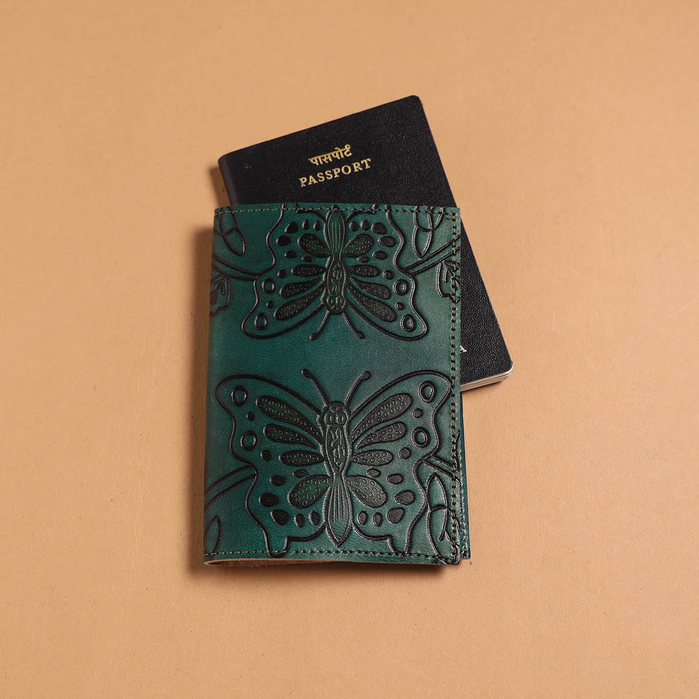 Handmade embossed leather passport cover 50 - handcrafted