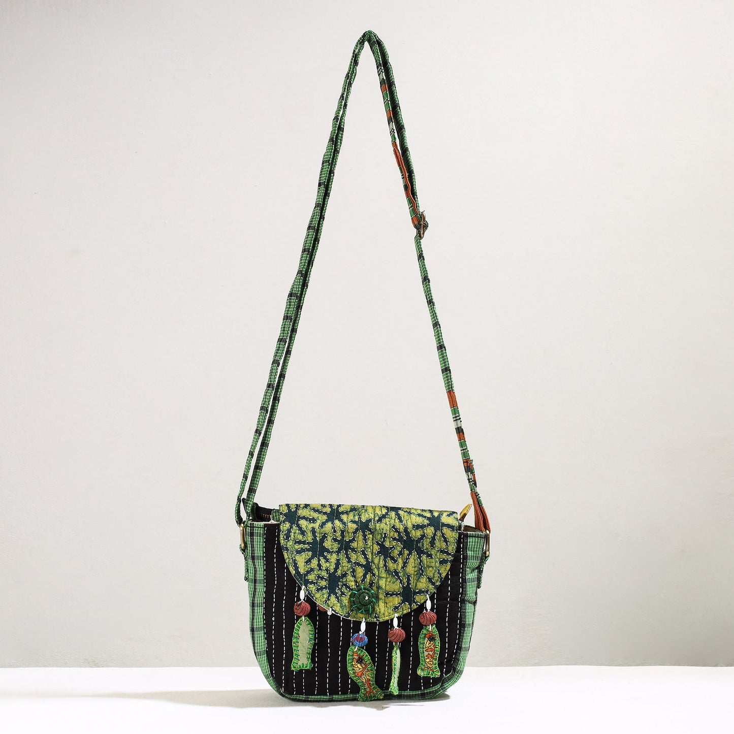 Handmade Gamcha Fabric Kantha Work Canvas Cotton Sling Bag