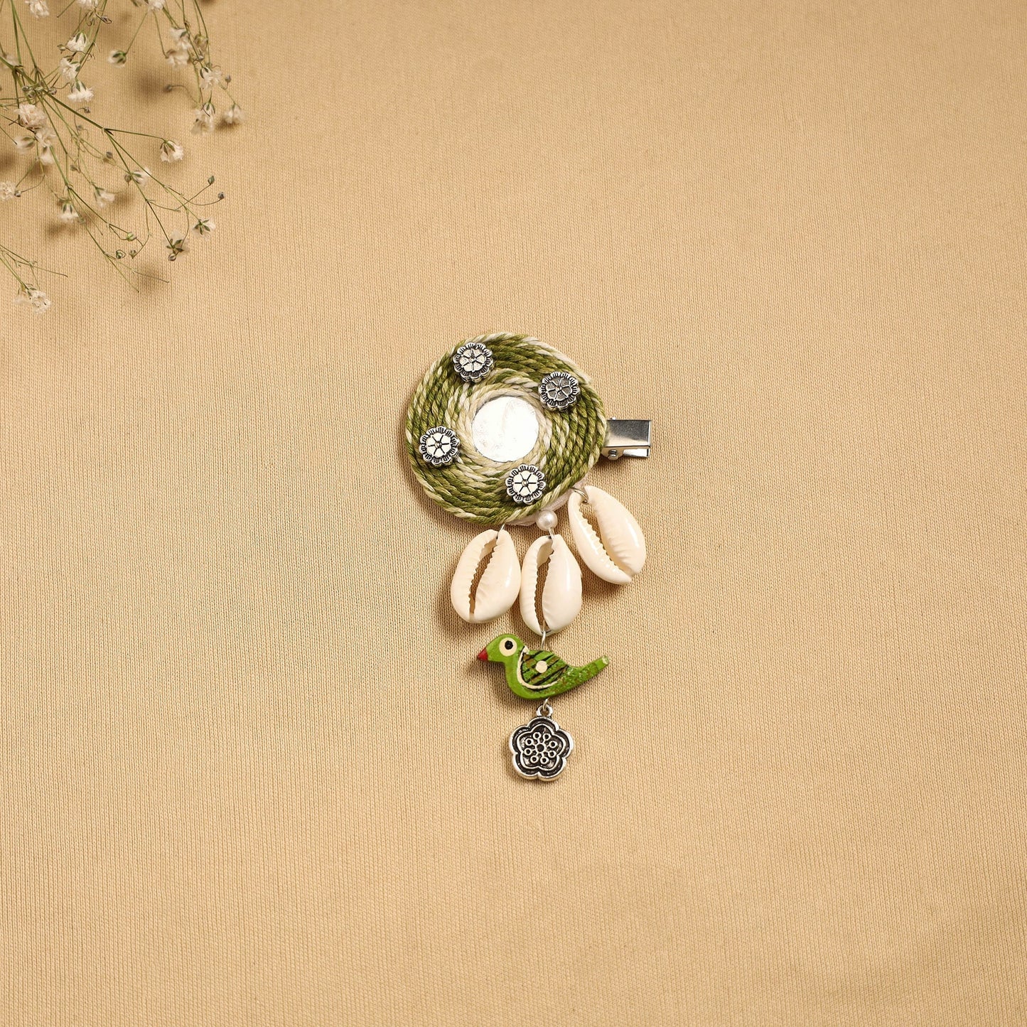 Handmade gs shell & thread work hair clip 57 - handcrafted