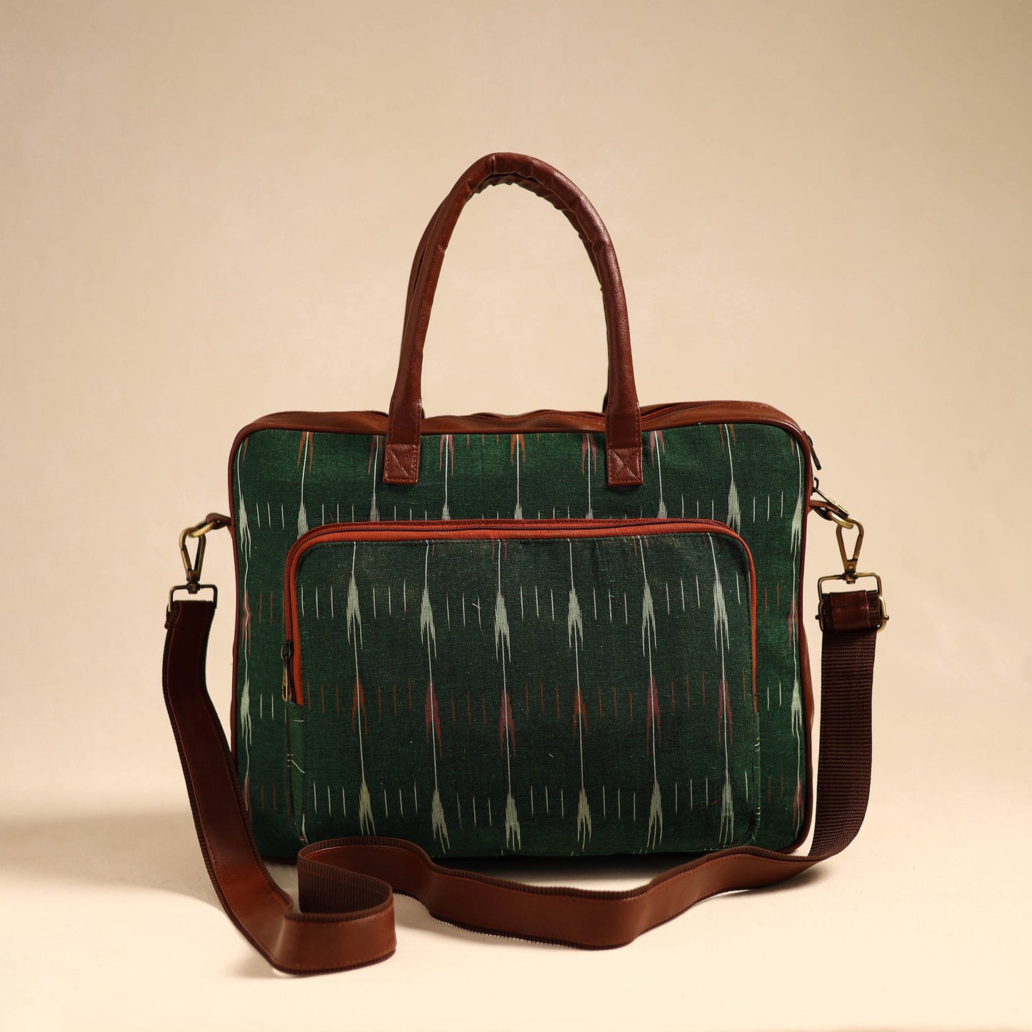 Green Handmade Pochampally Ikat Laptop Bag