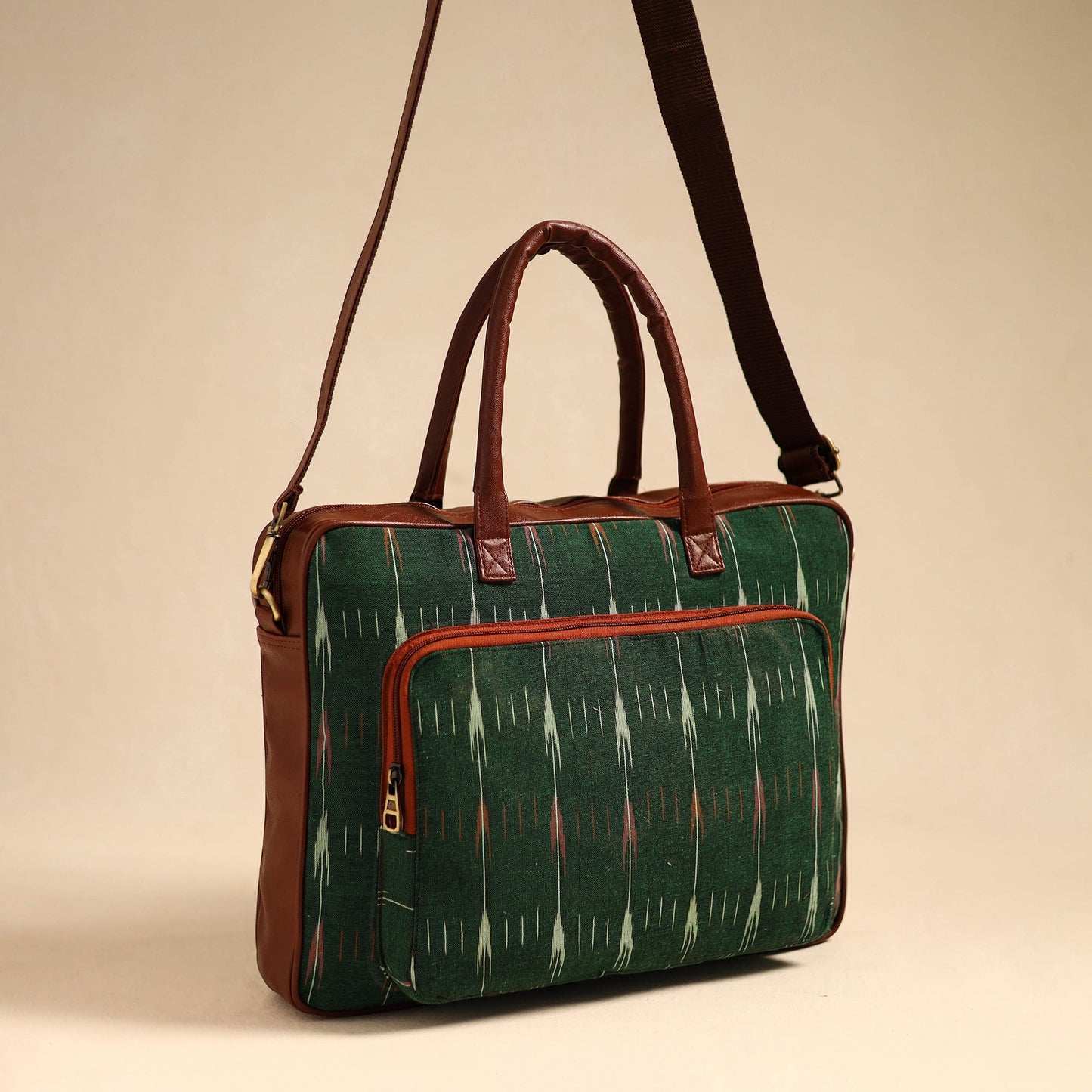 Green Handmade Pochampally Ikat Laptop Bag
