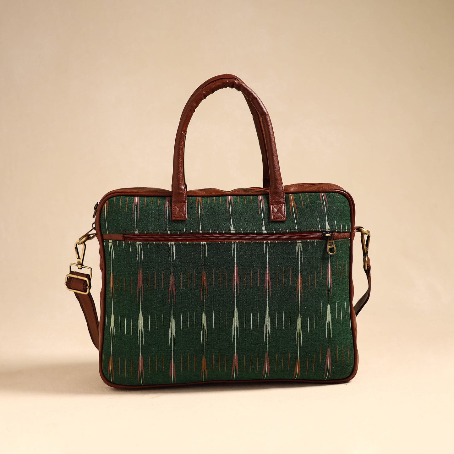 Green Handmade Pochampally Ikat Laptop Bag