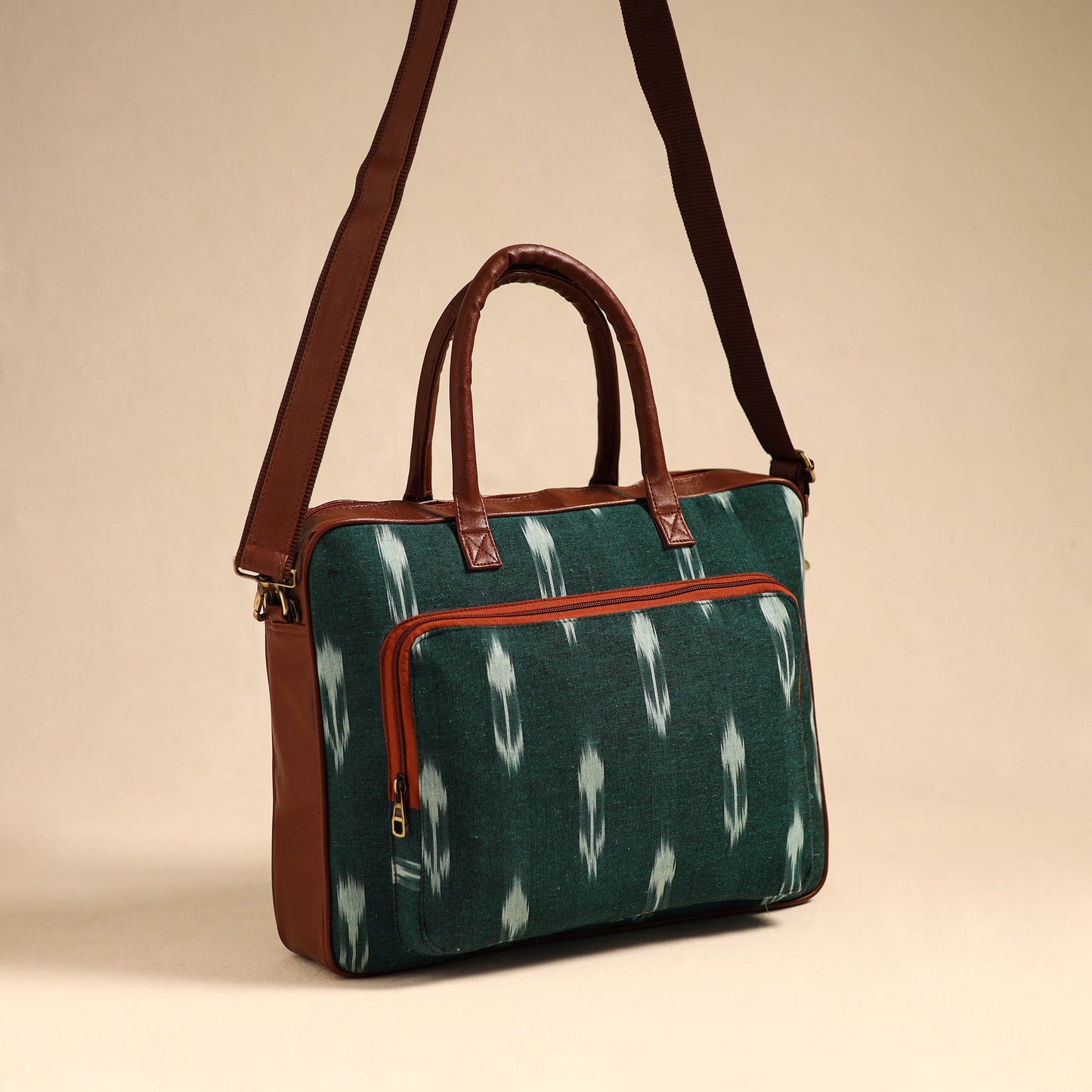 Green Handmade Pochampally Ikat Laptop Bag