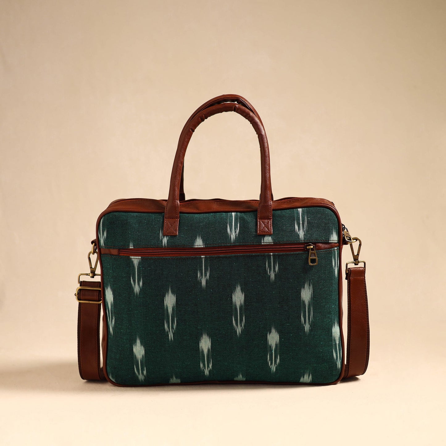 Green Handmade Pochampally Ikat Laptop Bag
