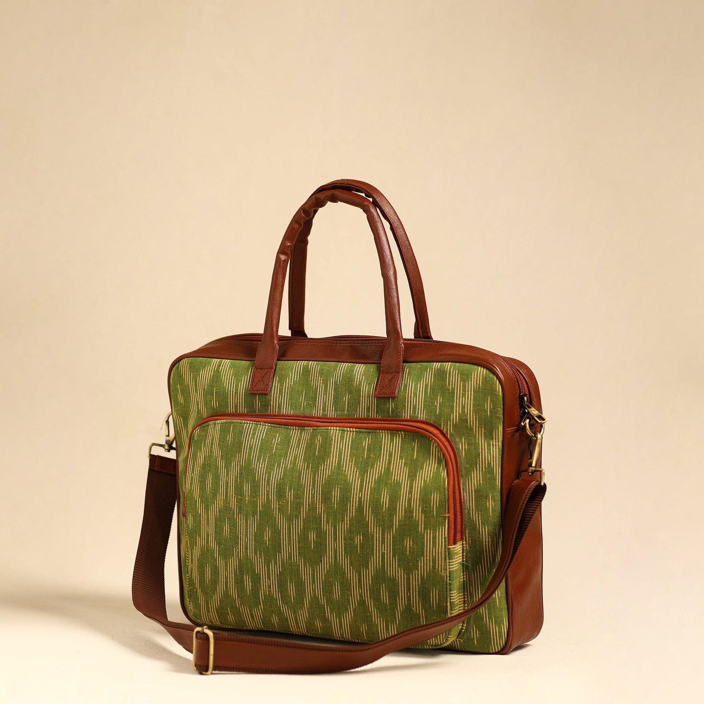Green Handmade Pochampally Ikat Laptop Bag