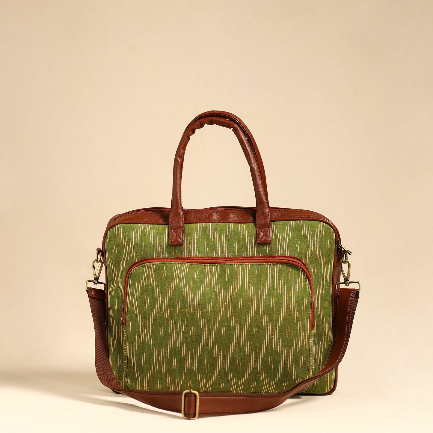 Green Handmade Pochampally Ikat Laptop Bag