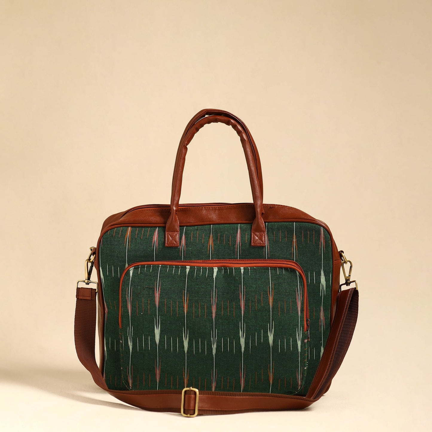 Green Handmade Pochampally Ikat Laptop Bag