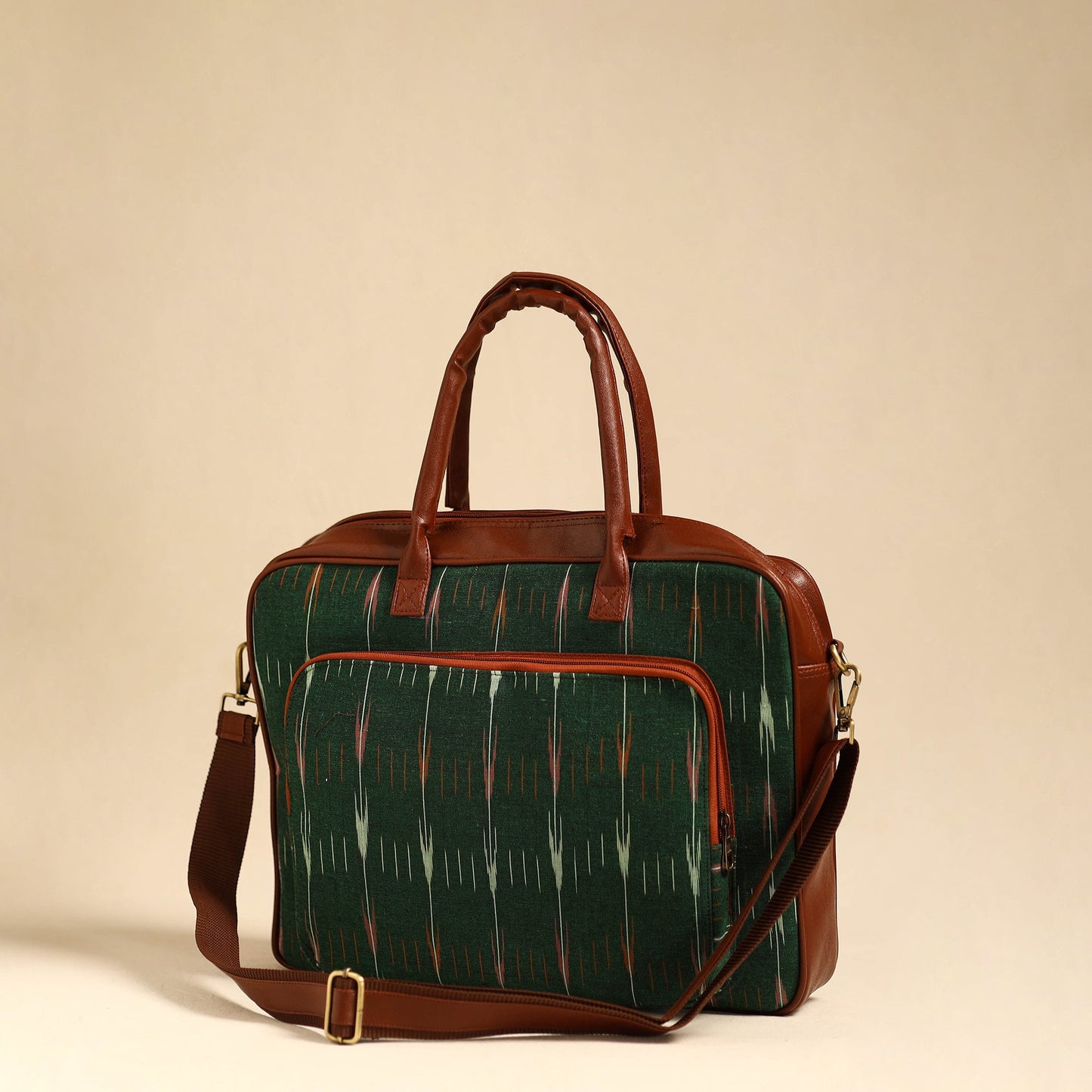 Green Handmade Pochampally Ikat Laptop Bag