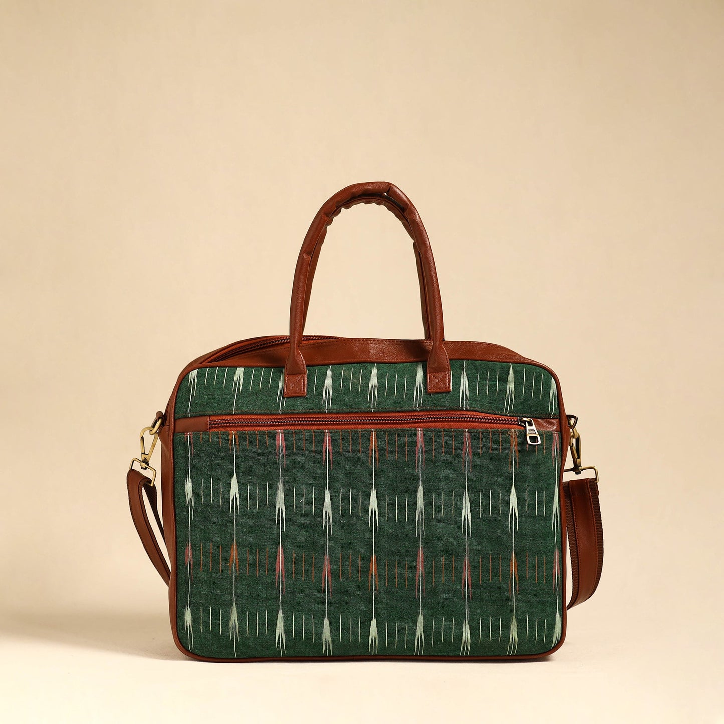 Green Handmade Pochampally Ikat Laptop Bag