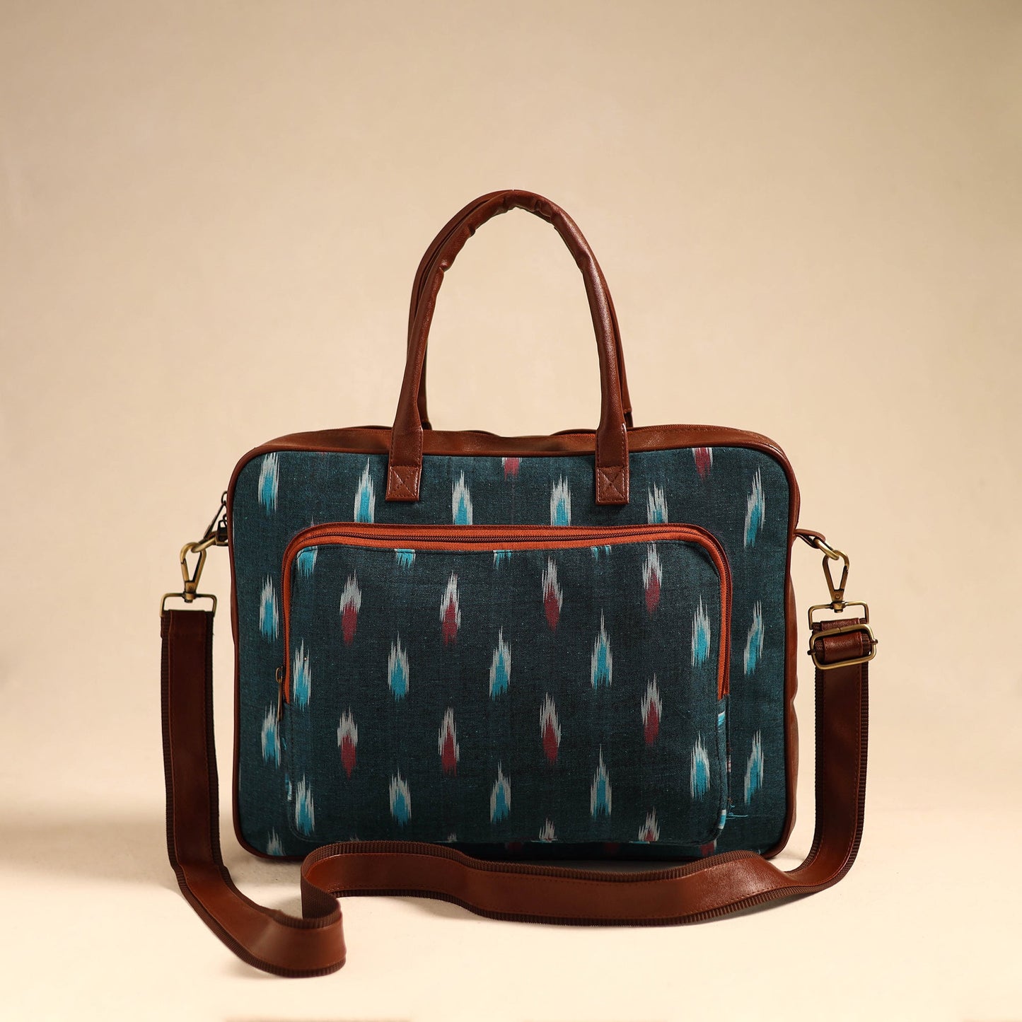Green Handmade Pochampally Ikat Laptop Bag